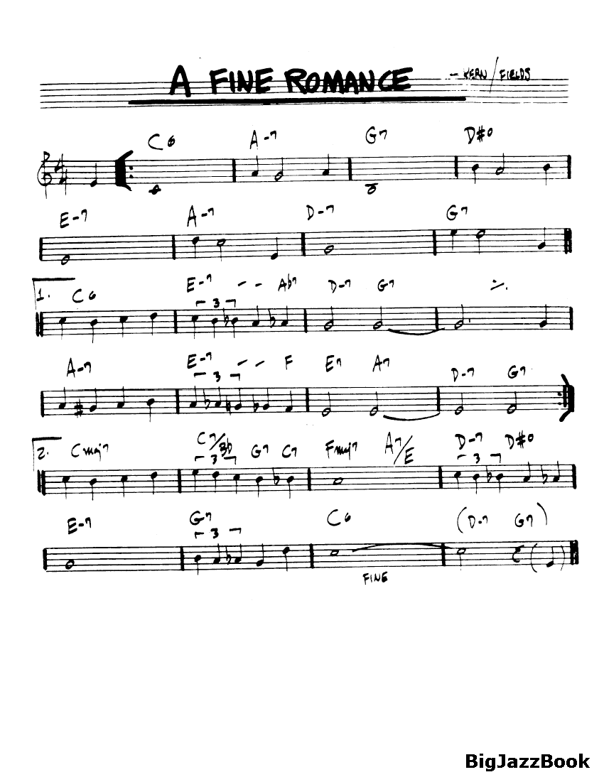Ноты джазового стандарта: A fine romance (Kern/Fields)