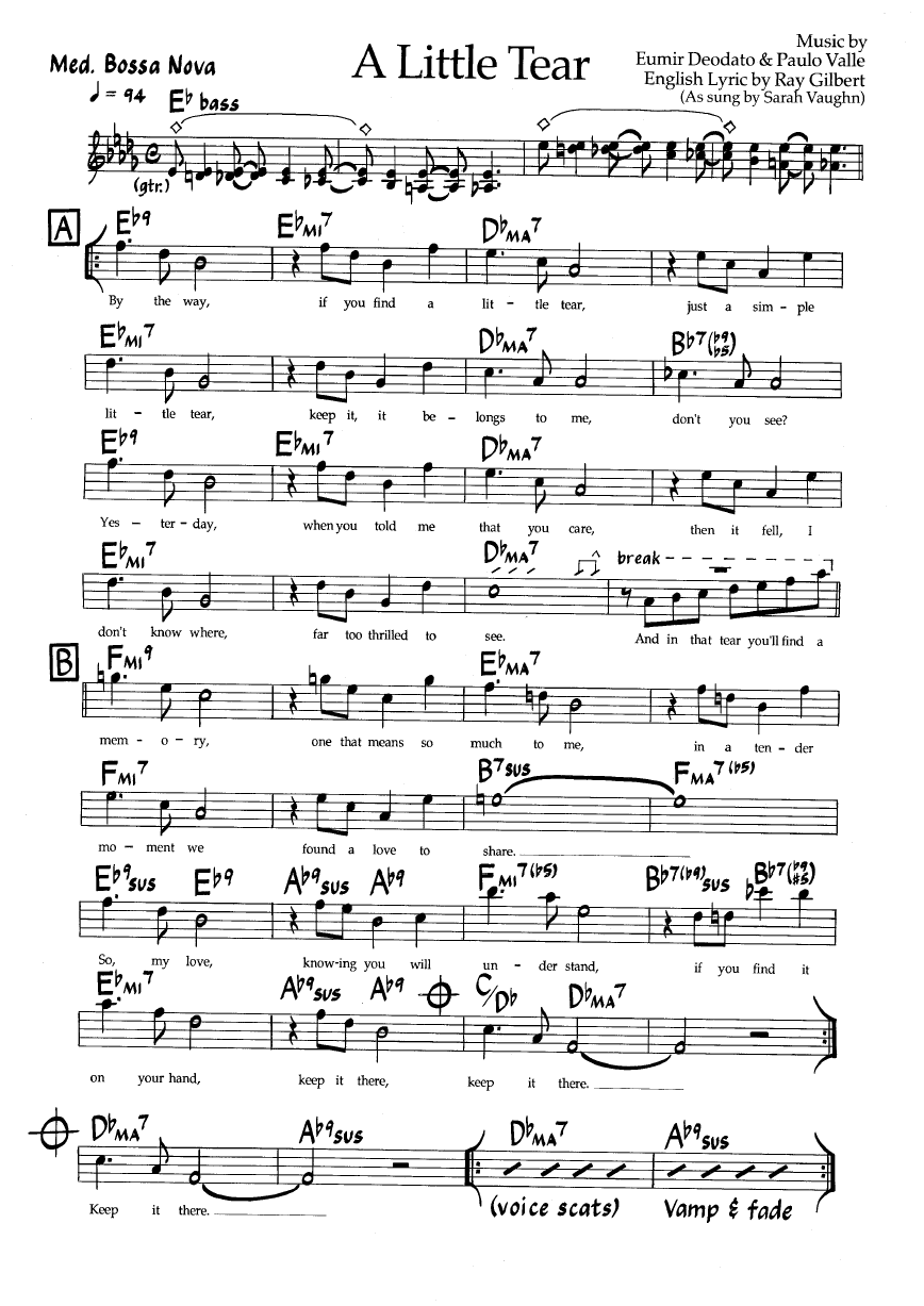 Ноты джазового стандарта: A little tear (Eumir Deodato/Paulo Valle)