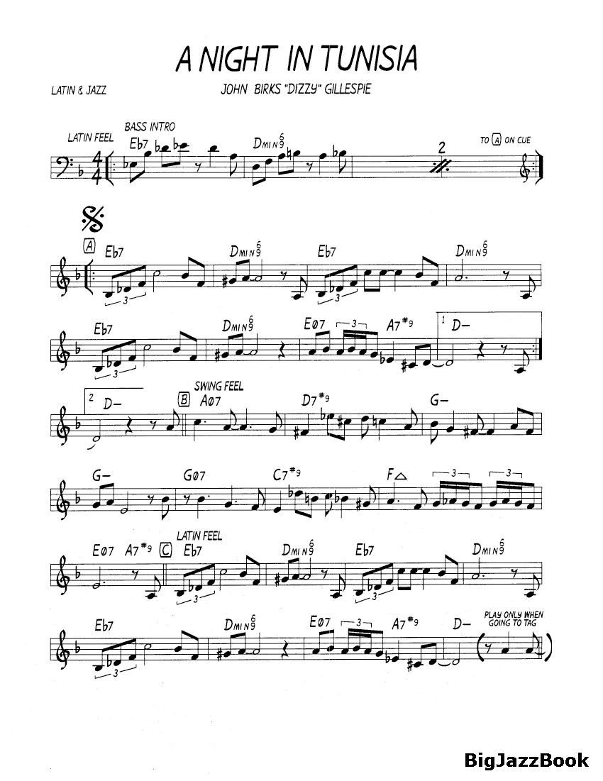 Ноты джазового стандарта: A night in tunisia (Dizzy Gillespie)