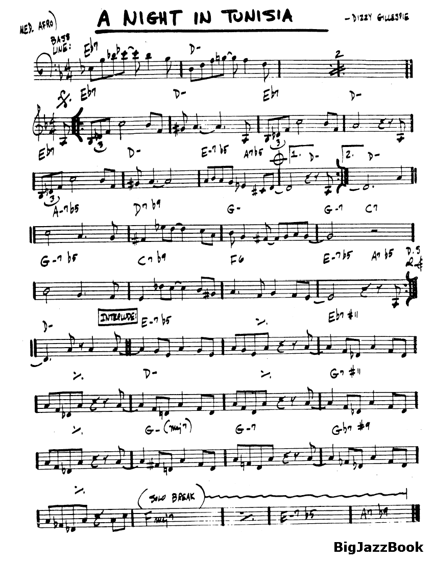 Ноты джазового стандарта: A night in tunisia (Dizzy Gillespie)