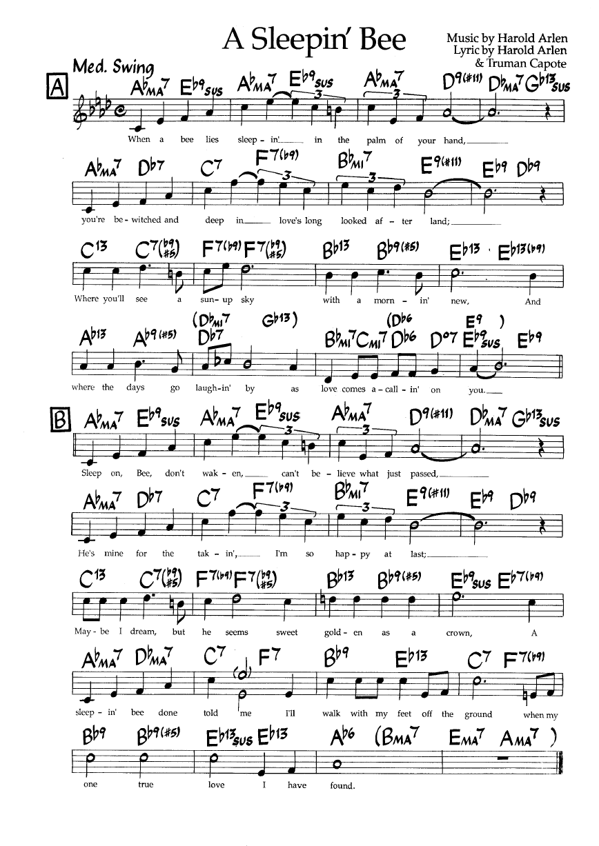 Ноты джазового стандарта: A sleepin bee (Harold Arlen)