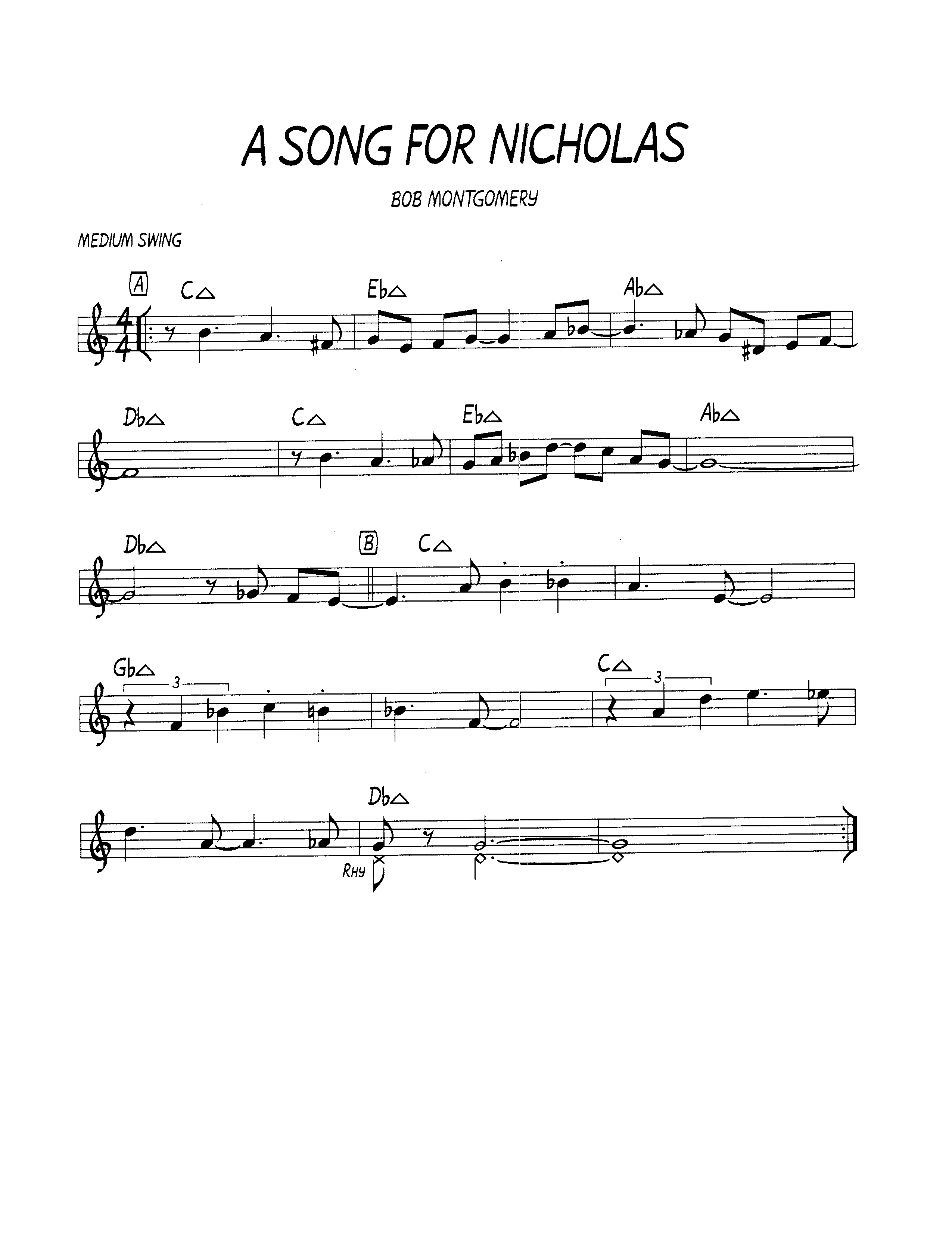 Ноты джазового стандарта: A song for nicholas (Bob Montgomery)