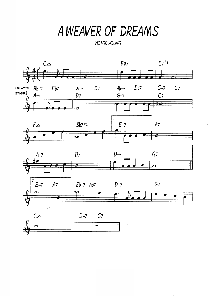 Ноты джазового стандарта: A weaver of dreams (Victor Young)