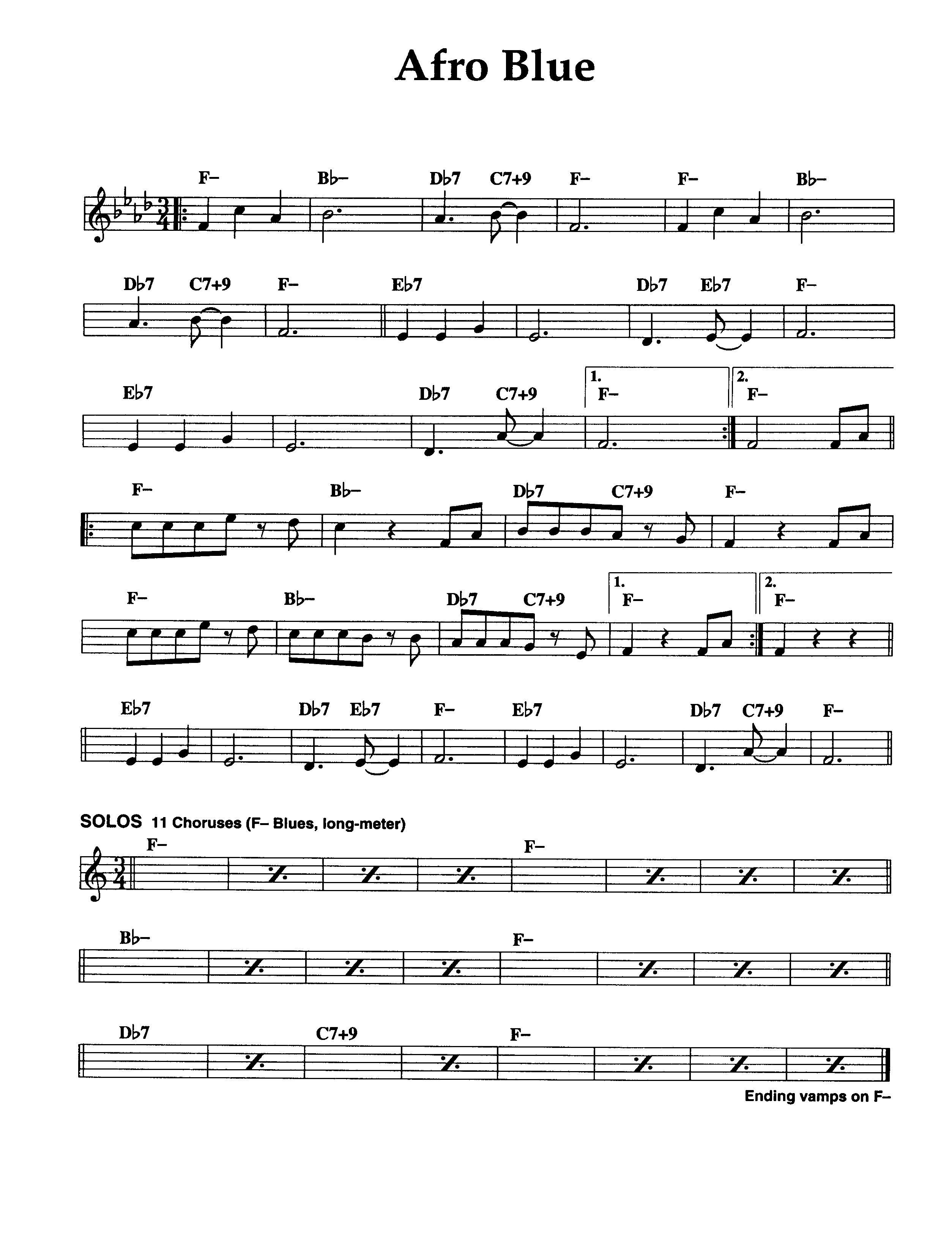 Ноты джазового стандарта: Afro blue (M. Santamaria)