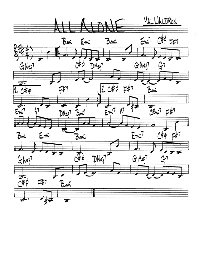 Ноты джазового стандарта: All alone (Mal Waldron)