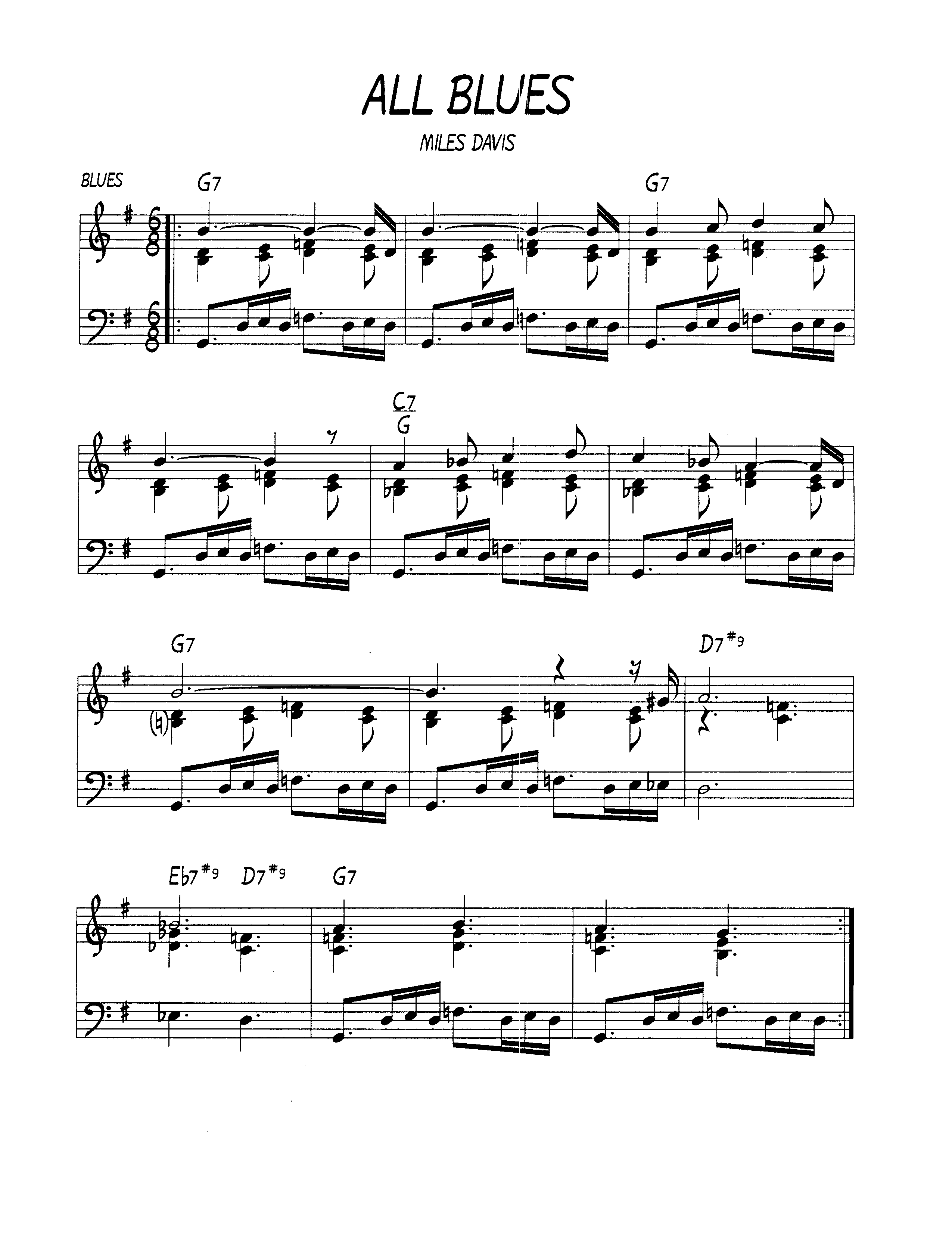 Ноты джазового стандарта:All blues (Miles Davis)
