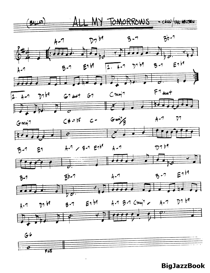 Ноты джазового стандарта: All my tomorrows (Cahn/Van Heusen)