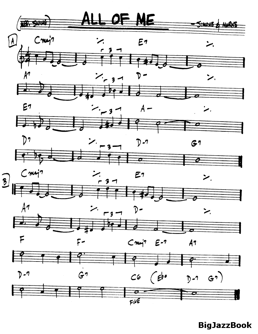Ноты джазового стандарта: All of me (Seymour Simons/Gerald Marks)