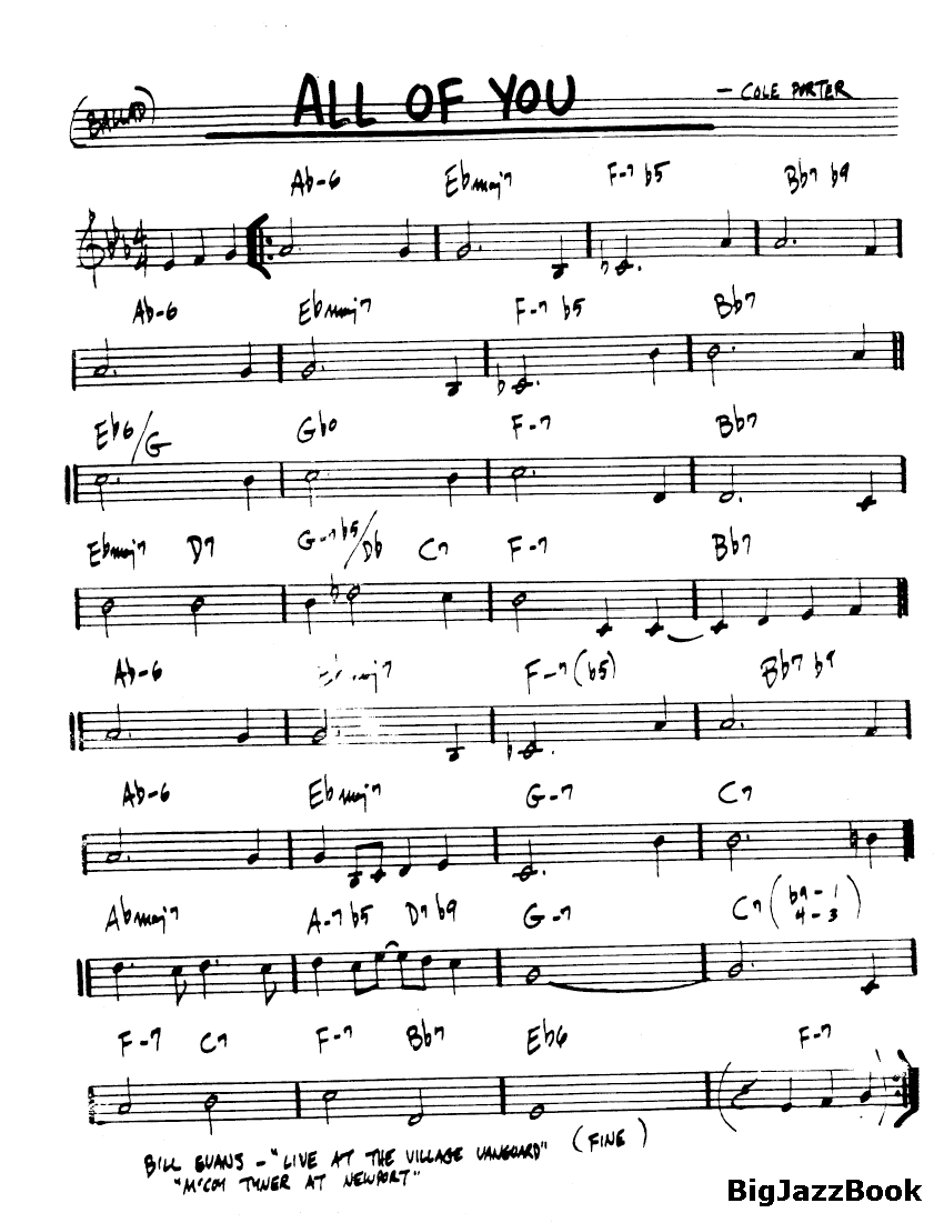 Ноты джазового стандарта: All of you (Cole Porter)