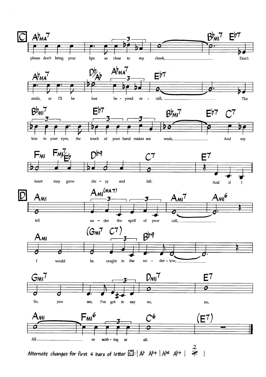 Ноты джазового стандарта: All or nothing at all (Arthur Altman/Jack Lawrence)