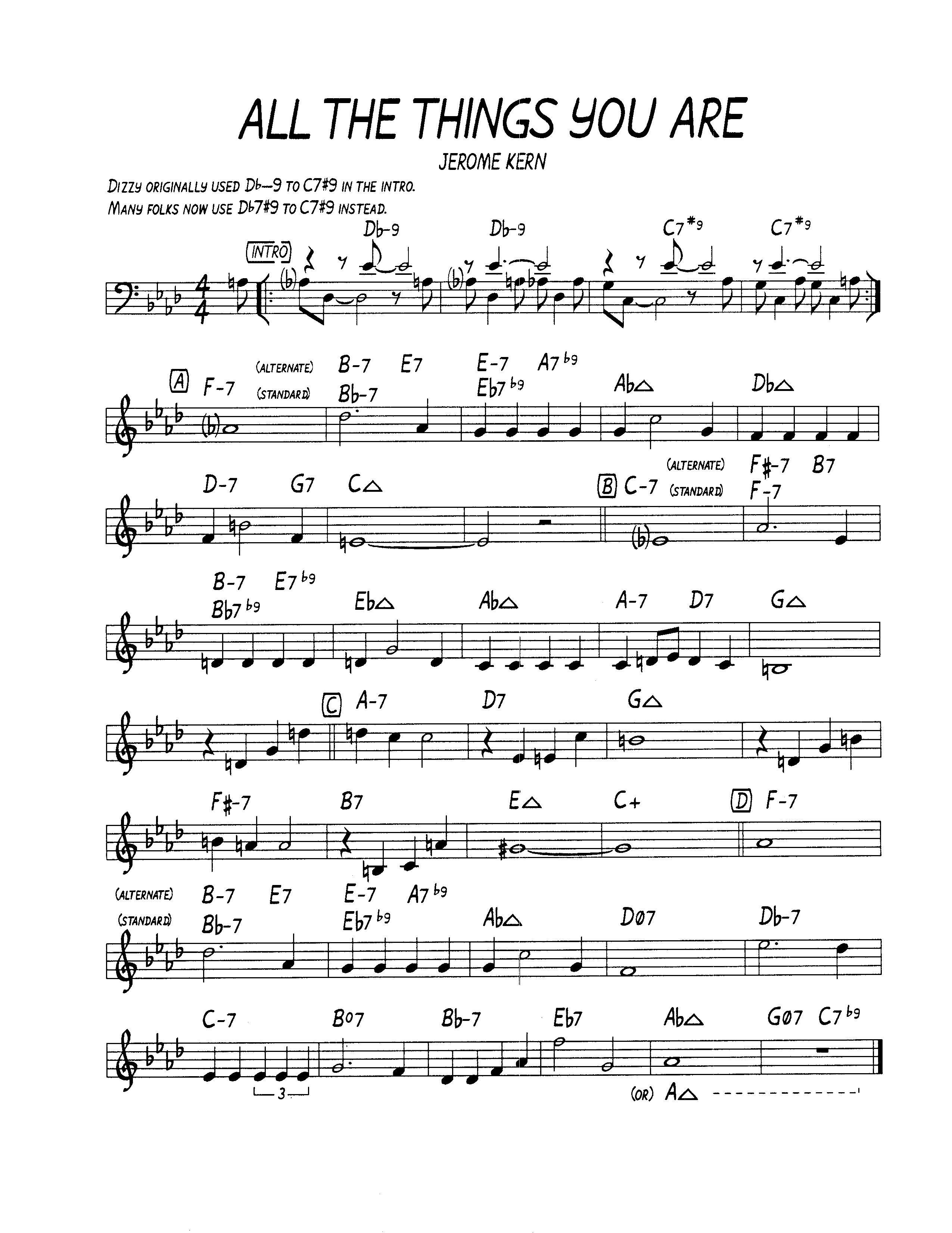 Ноты джазового стандарта: All the things you are (Jerome Kern)