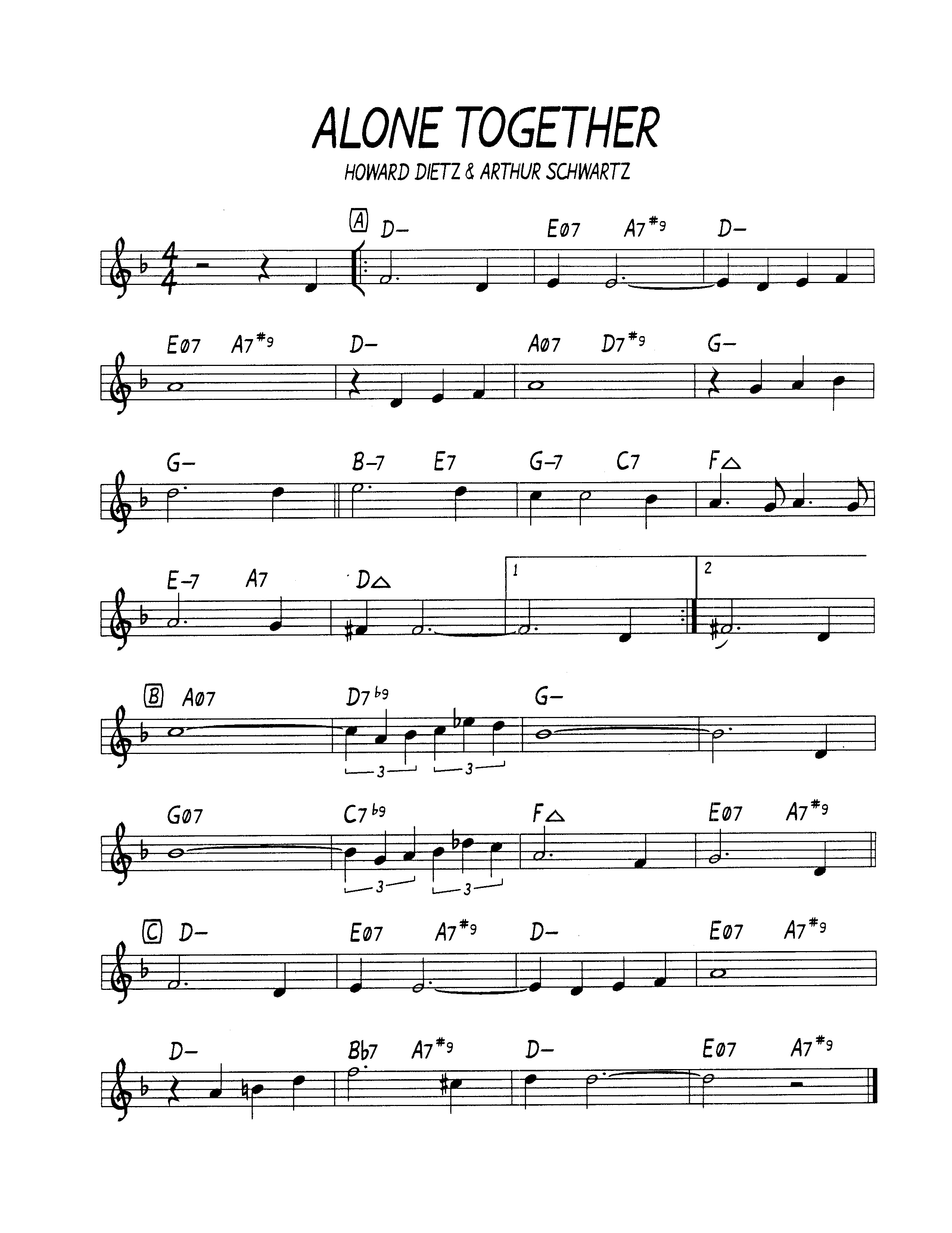 Ноты джазового стандарта: Alone together (Howard Dietz/Arthur Schwartz)