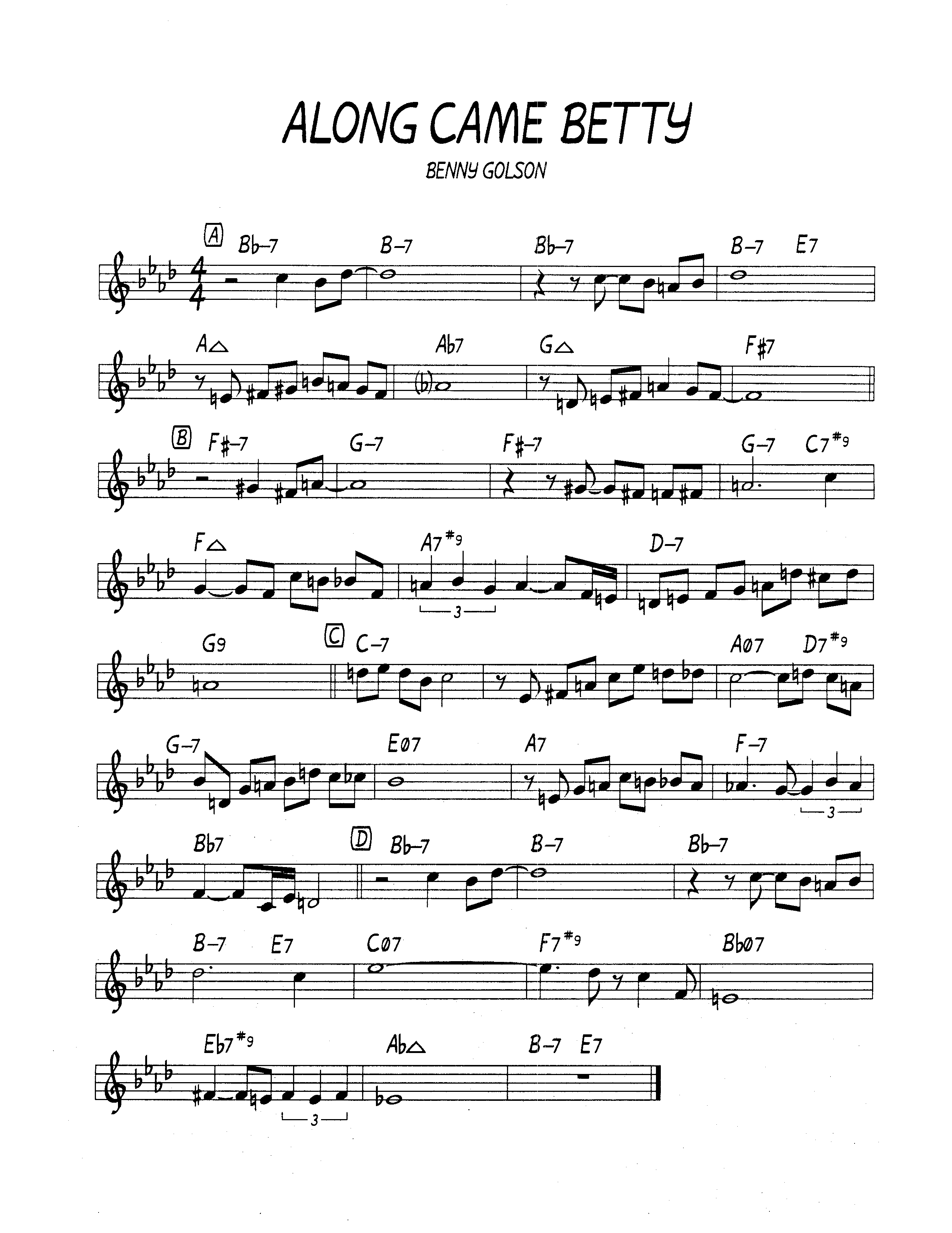 Ноты джазового стандарта: Along came betty (Benny Golson)