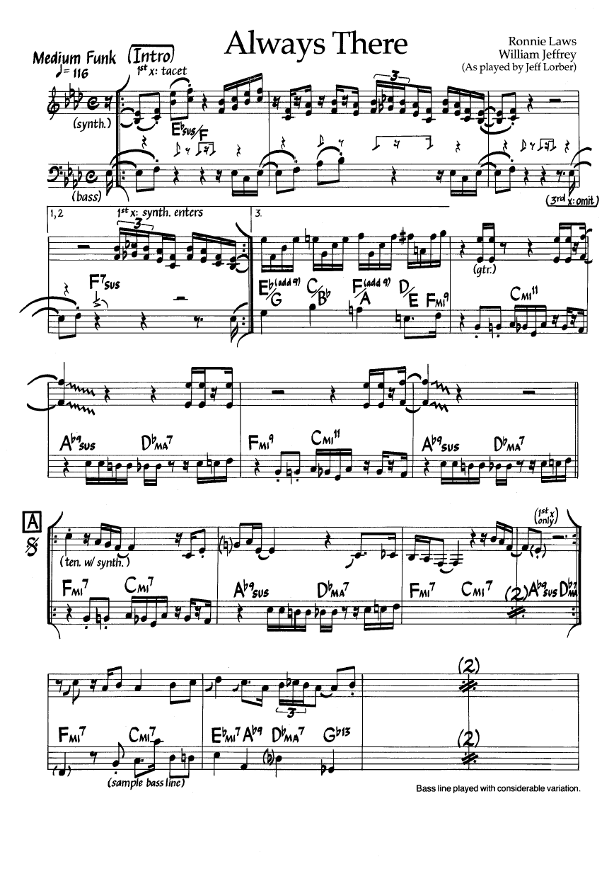 Ноты джазового стандарта: Always there (Ronnie Laws/William Jefrey)