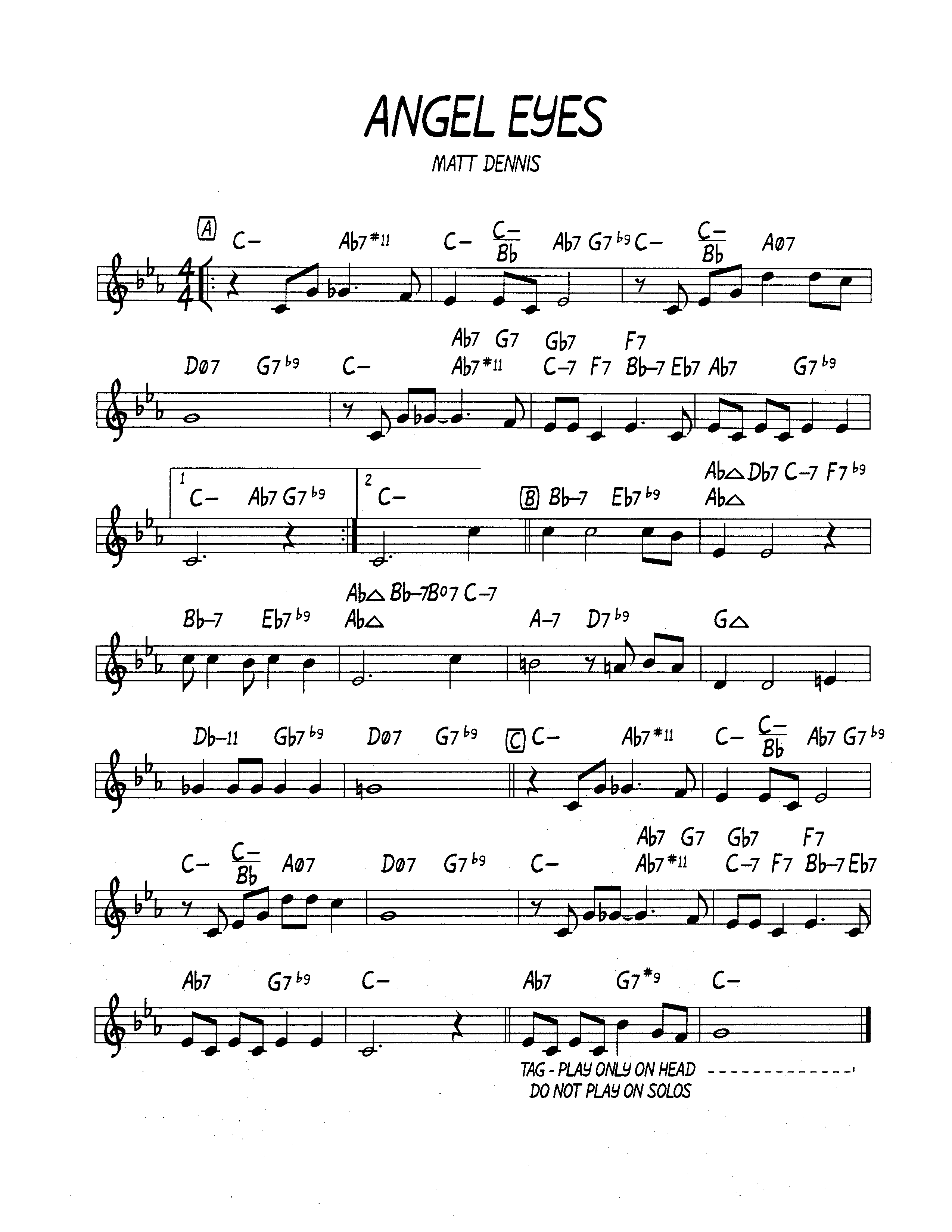 Ноты джазового стандарта: Angel eyes (Matt Dennis)