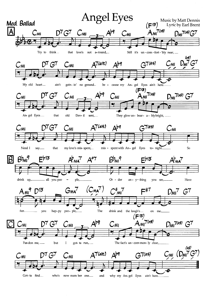 Ноты джазового стандарта: Angel eyes (Matt Dennis)