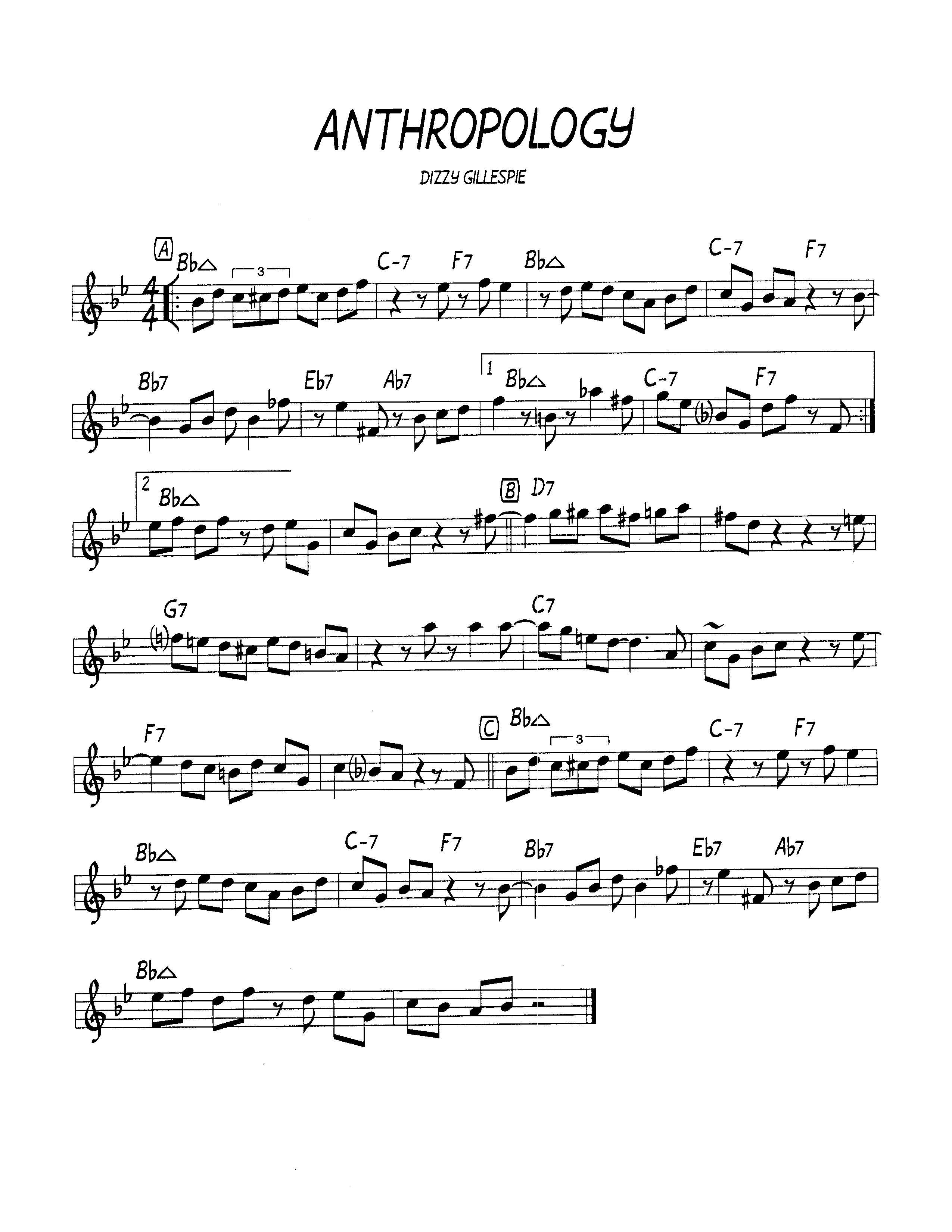 Ноты джазового стандарта: Anthropology (Charlie Parker/Dizzy Gillespie)