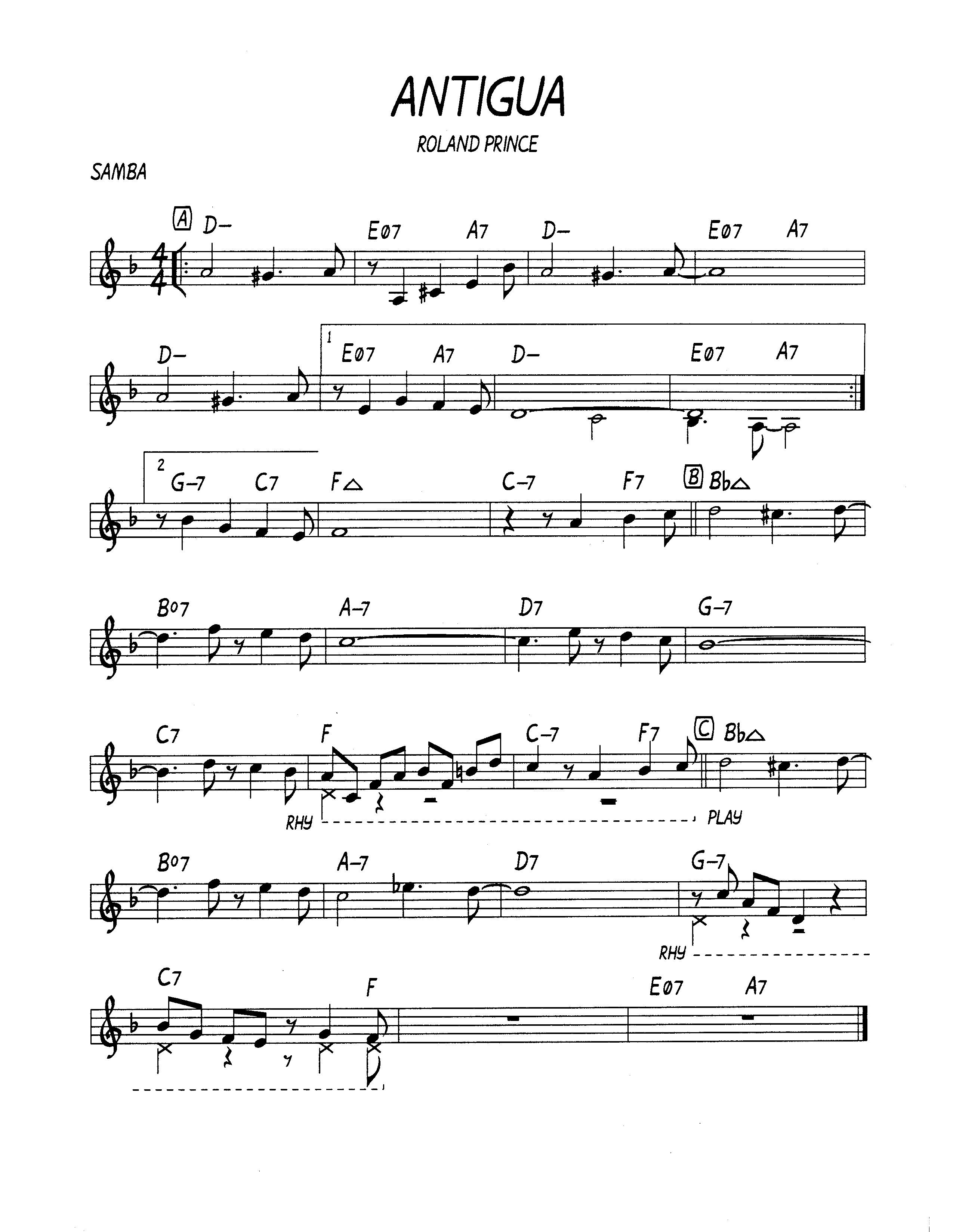 Ноты джазового стандарта: Antigua (Roland Prince)