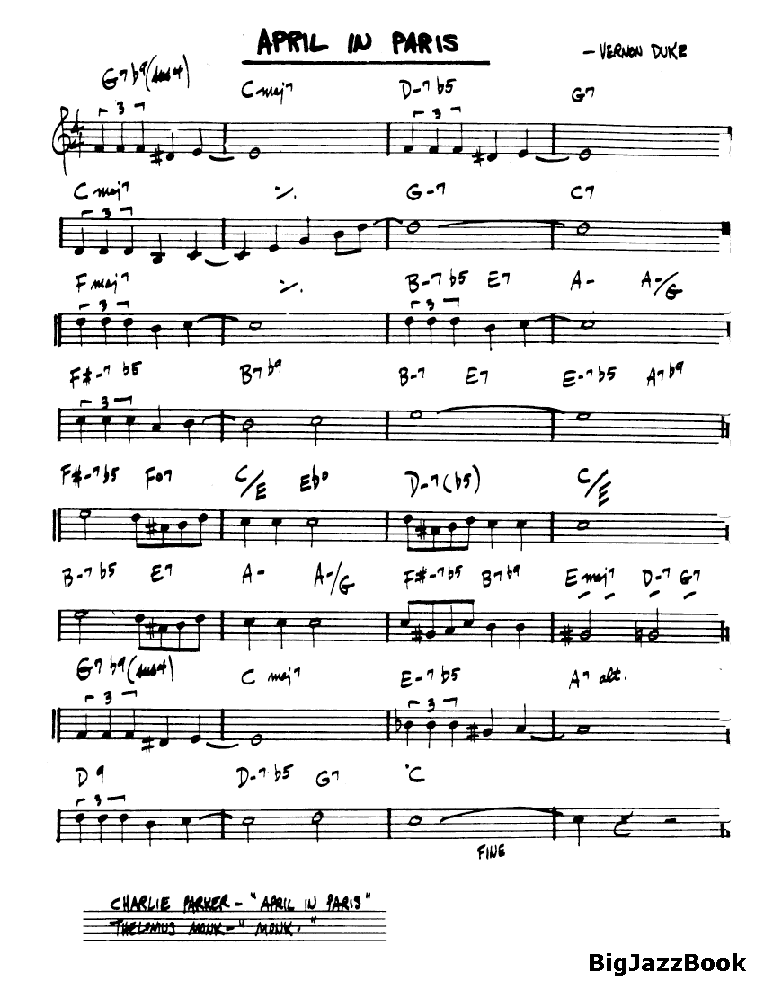 Ноты джазового стандарта: April in paris (Vernon Duke)