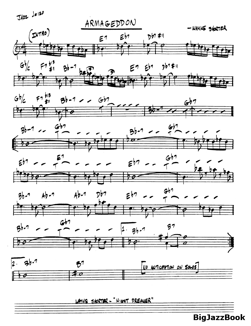 Ноты джазового стандарта: Armageddon (Wayne Shorter)