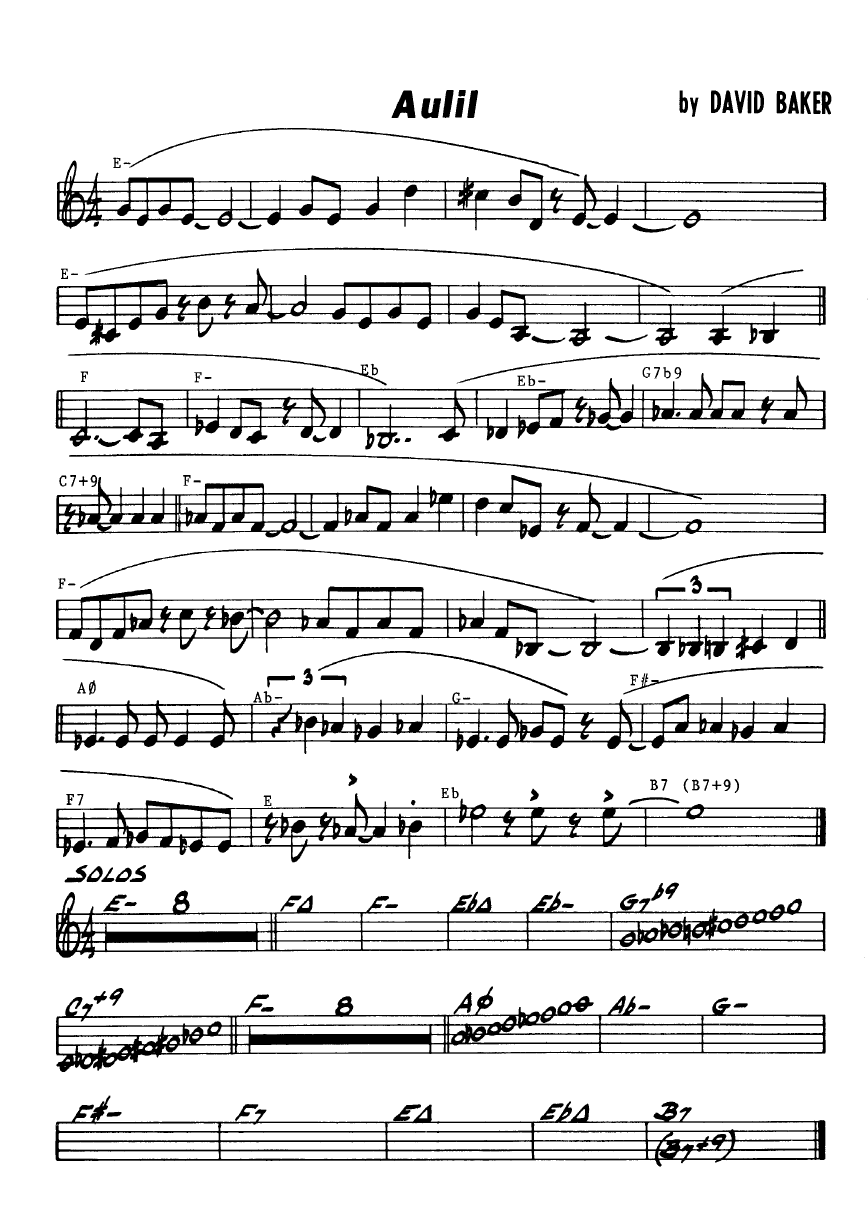 Ноты джазового стандарта: Aulil (David Baker)