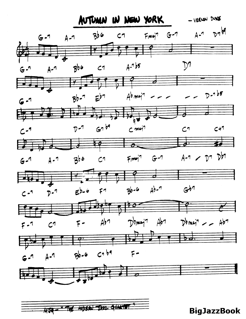 Ноты джазового стандарта: Autumn in new york (Vernon Duke)