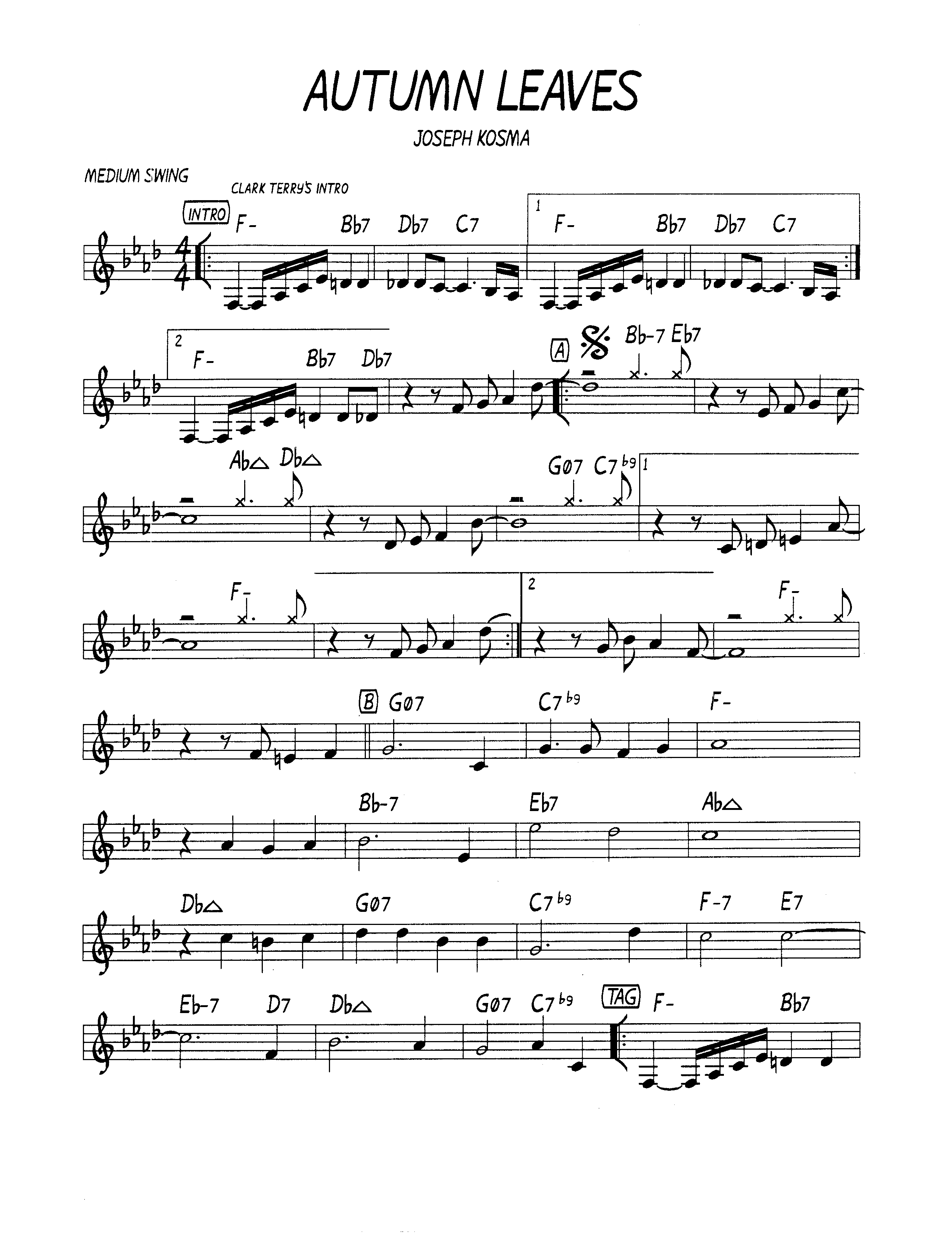 Ноты джазового стандарта: Autumn leaves (Joseph Kosma/Jonny Mercer)