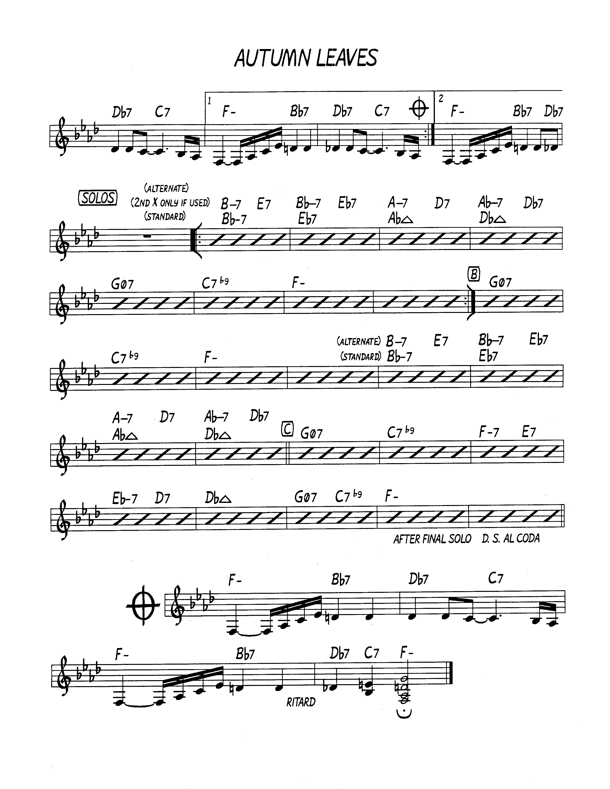 Ноты джазового стандарта: Autumn leaves (Joseph Kosma/Jonny Mercer)