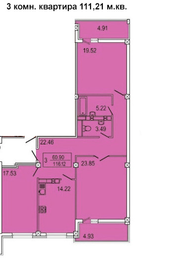 Планировка трехкомнатной квартиры 111,21 м.кв.