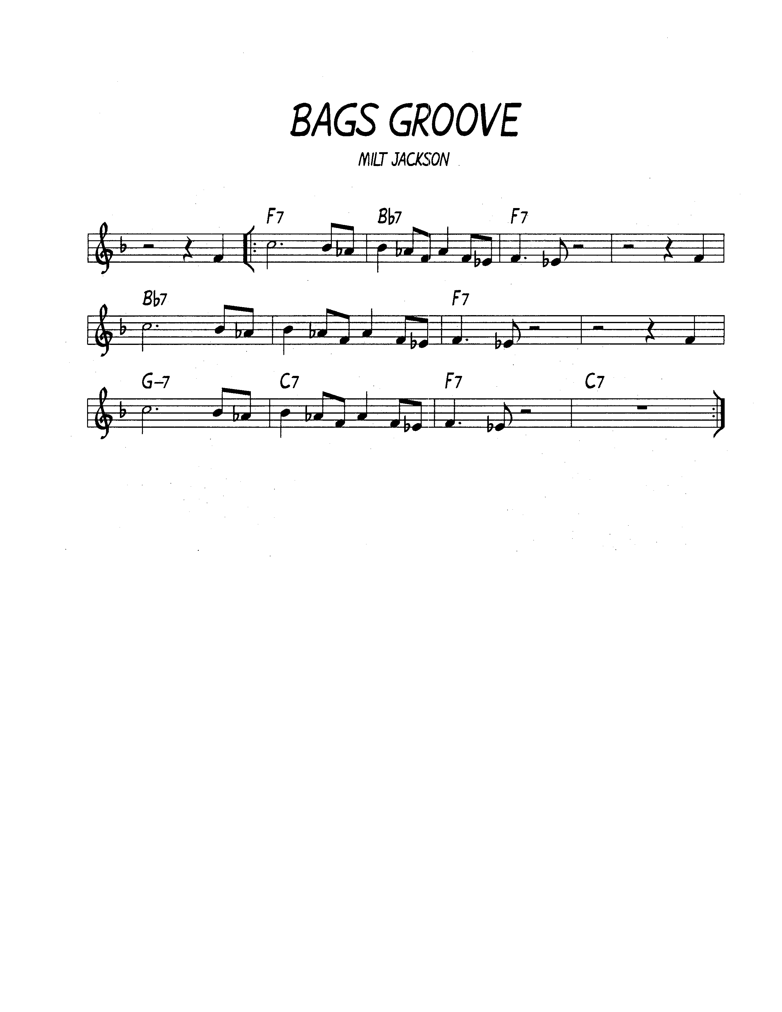 Ноты джазового стандарта: Bags groove (Milt Jackson)
