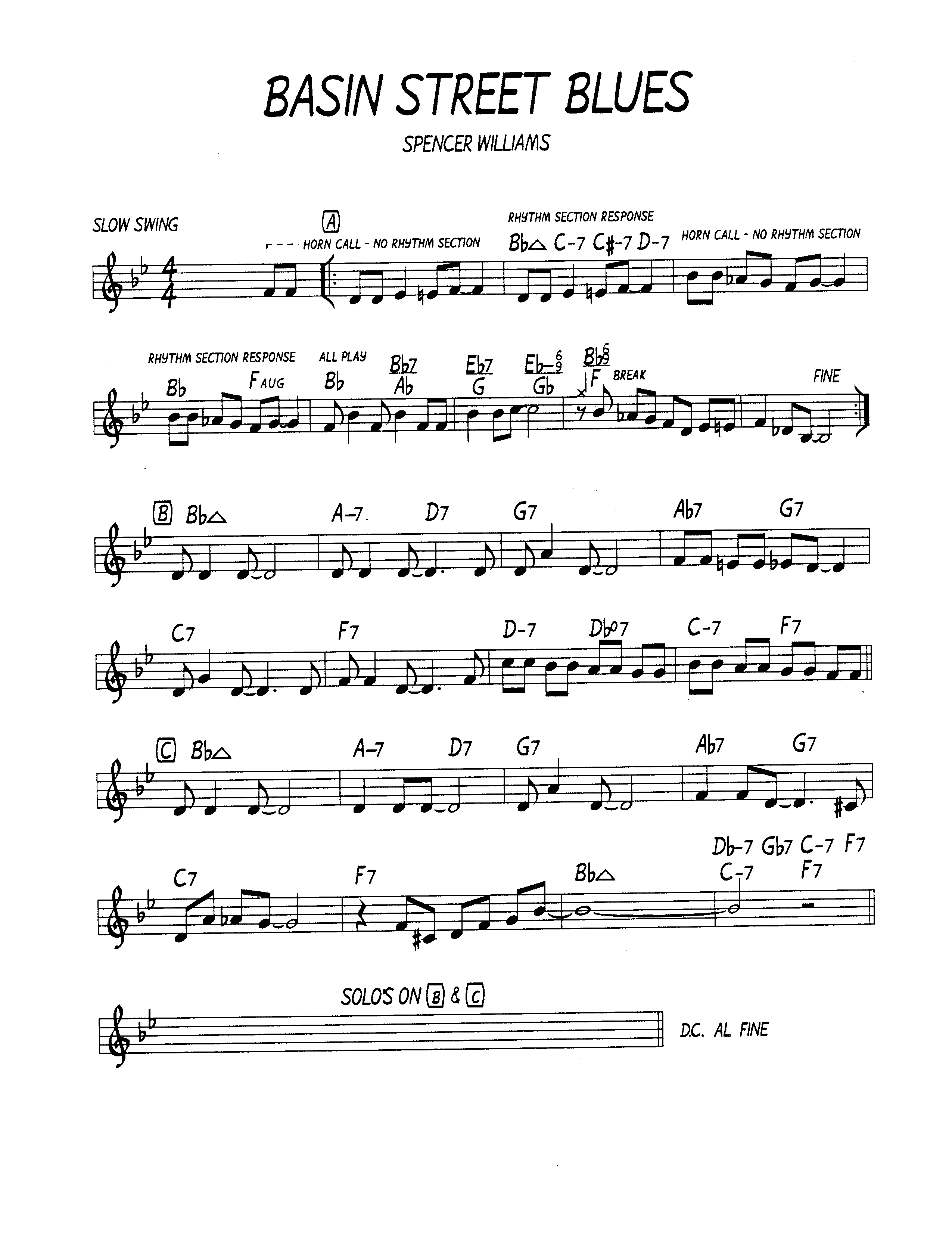Ноты джазового стандарта: Basin street blues (Spencer Williams)