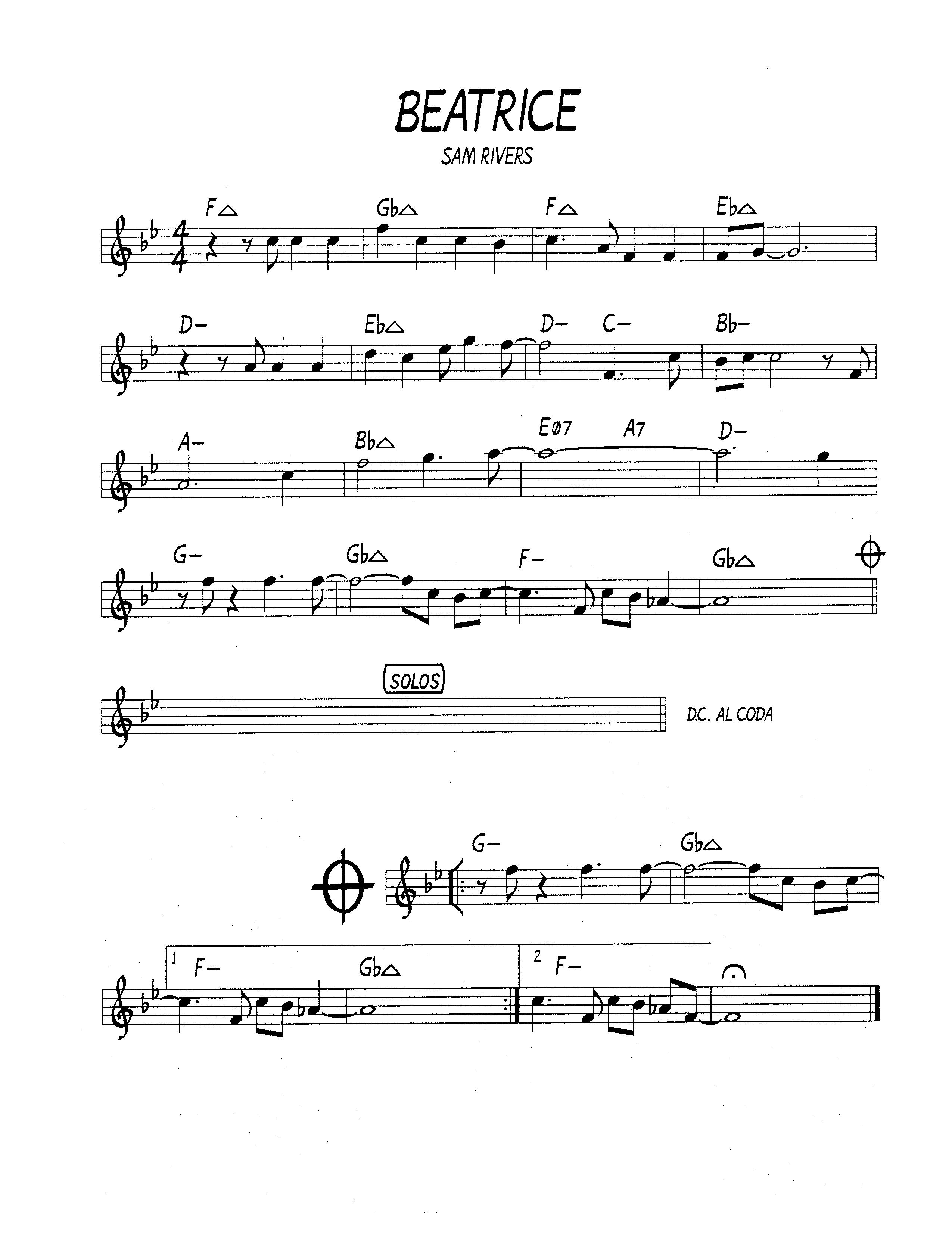 Ноты джазового стандарта: Beatrice (Sam Rivers)