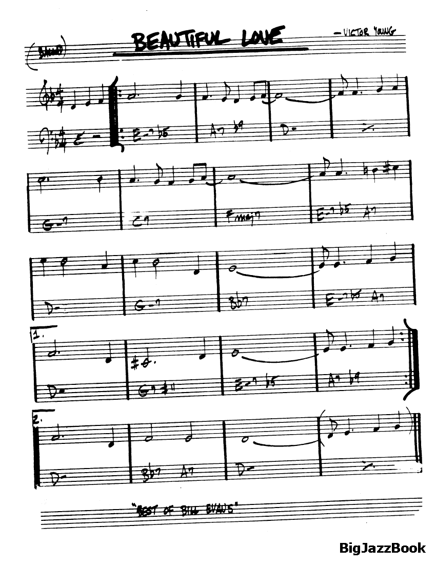Ноты джазового стандарта: Beautiful love (Victor Yaung)