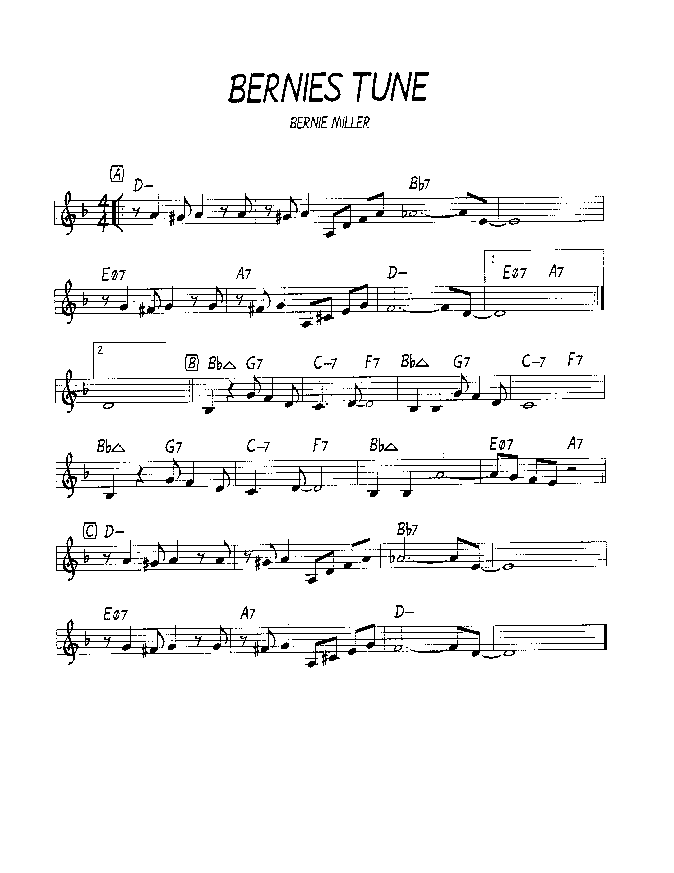 Ноты джазового стандарта: Bernie's tune (Bernie Miller)