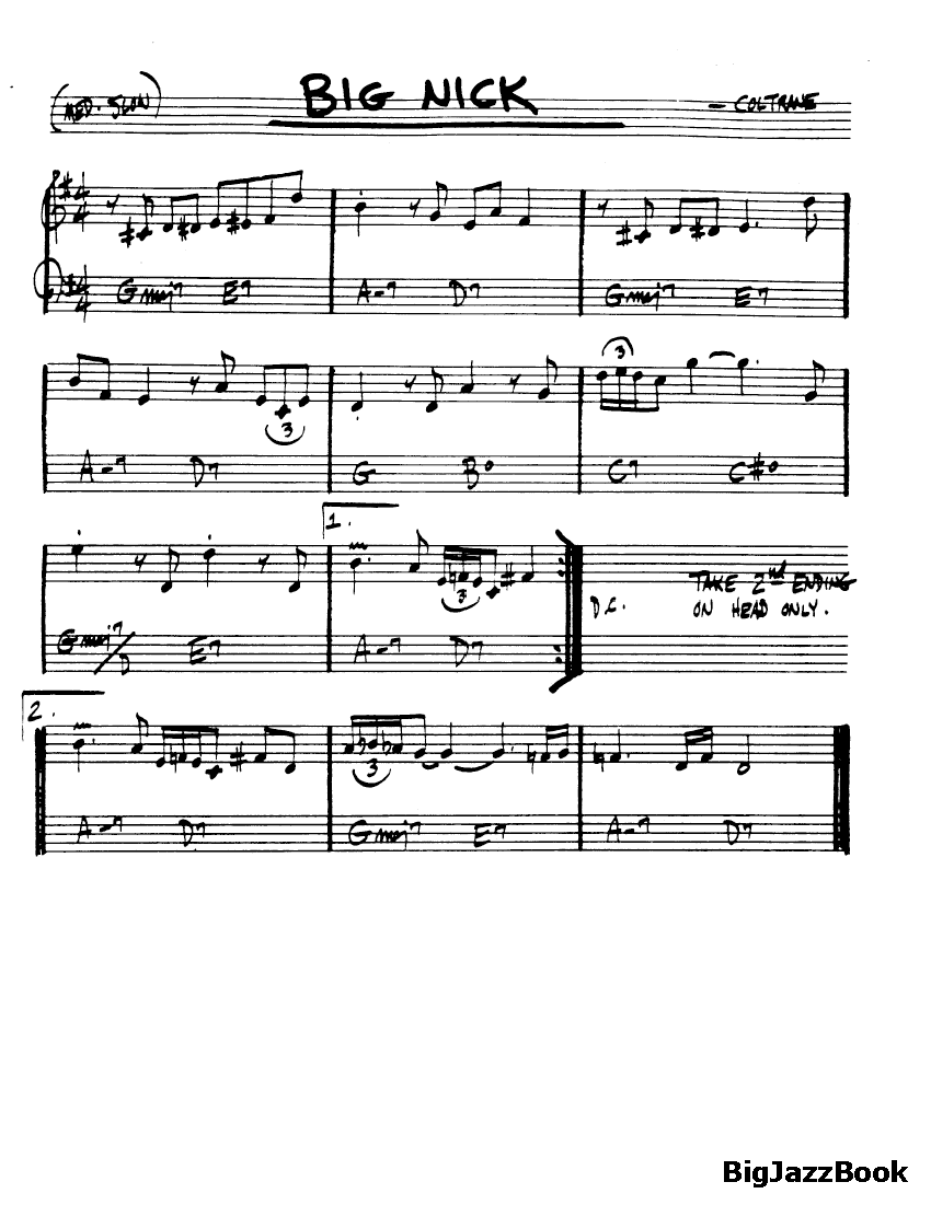 Ноты джазового стандарта: Big nick (John Coltrane)