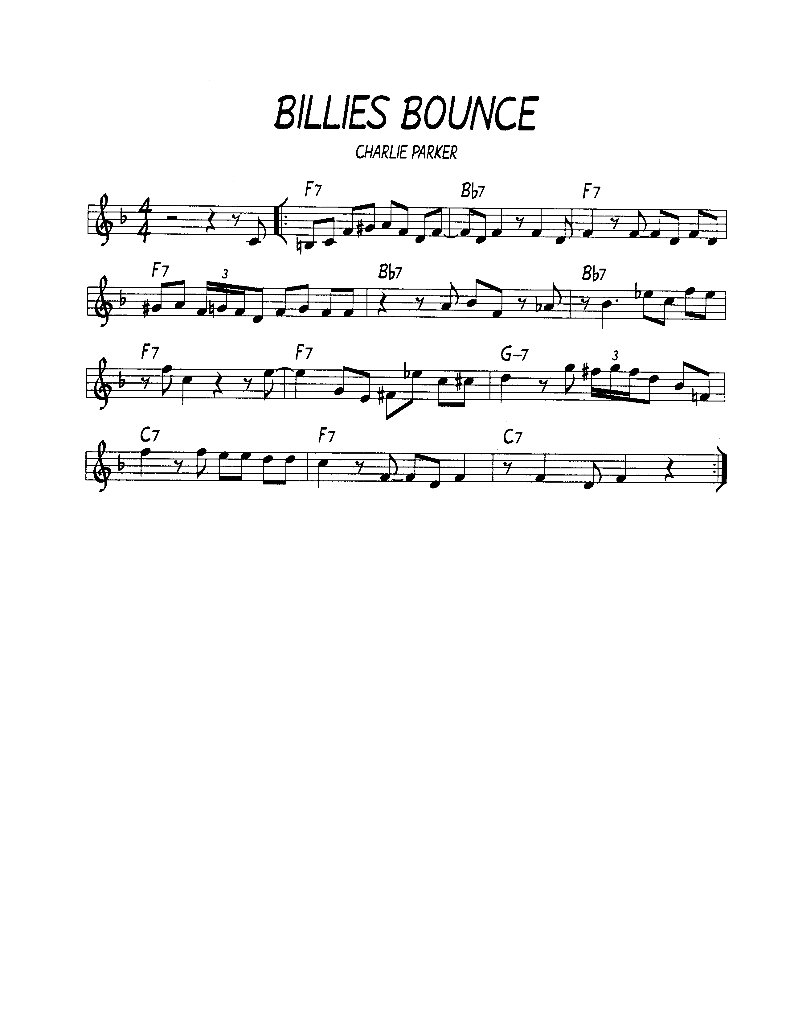 Ноты джазового стандарта: Billie's bounce (Charlie Parker)
