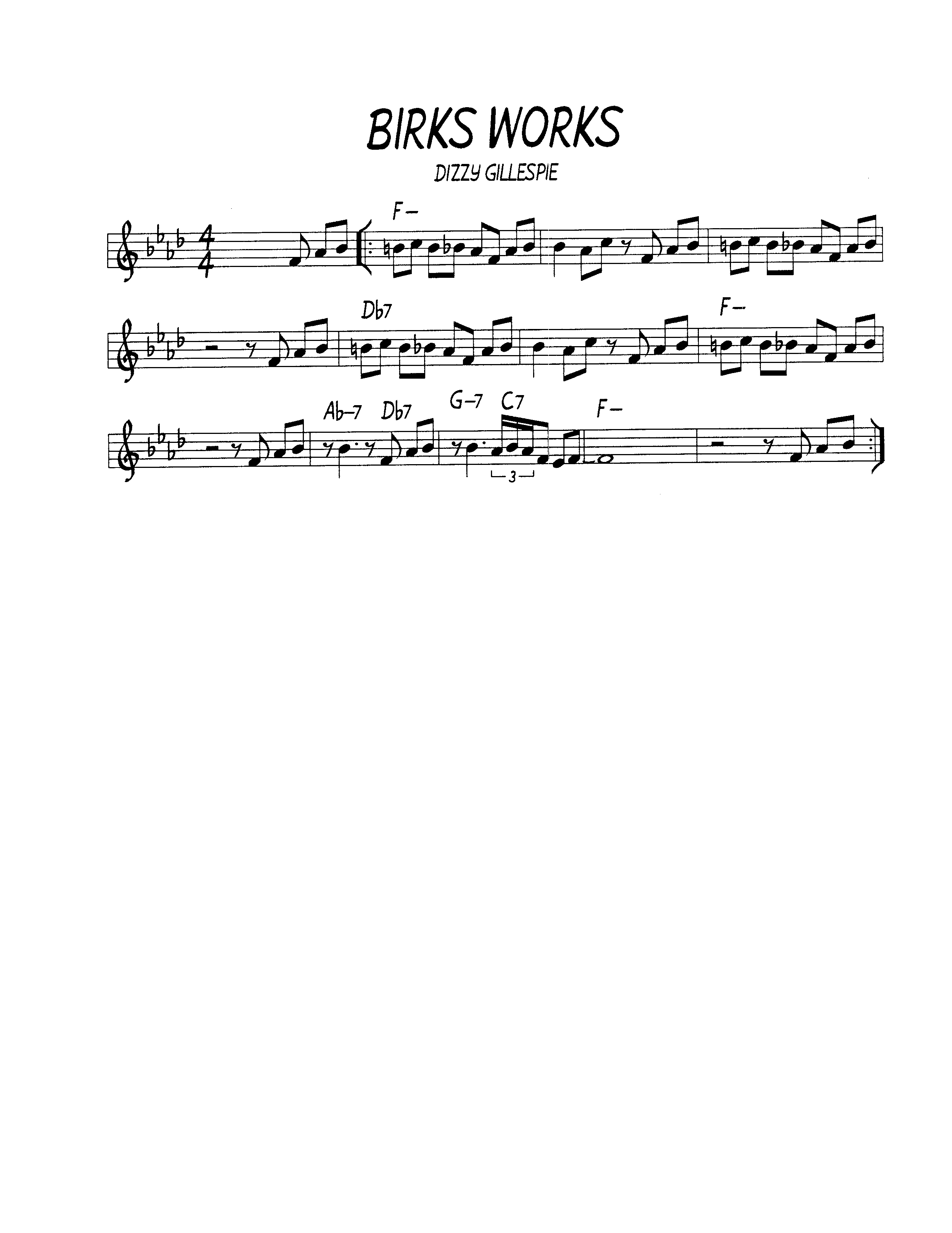 Ноты джазового стандарта: Birks works (Dizzy Gillespie)