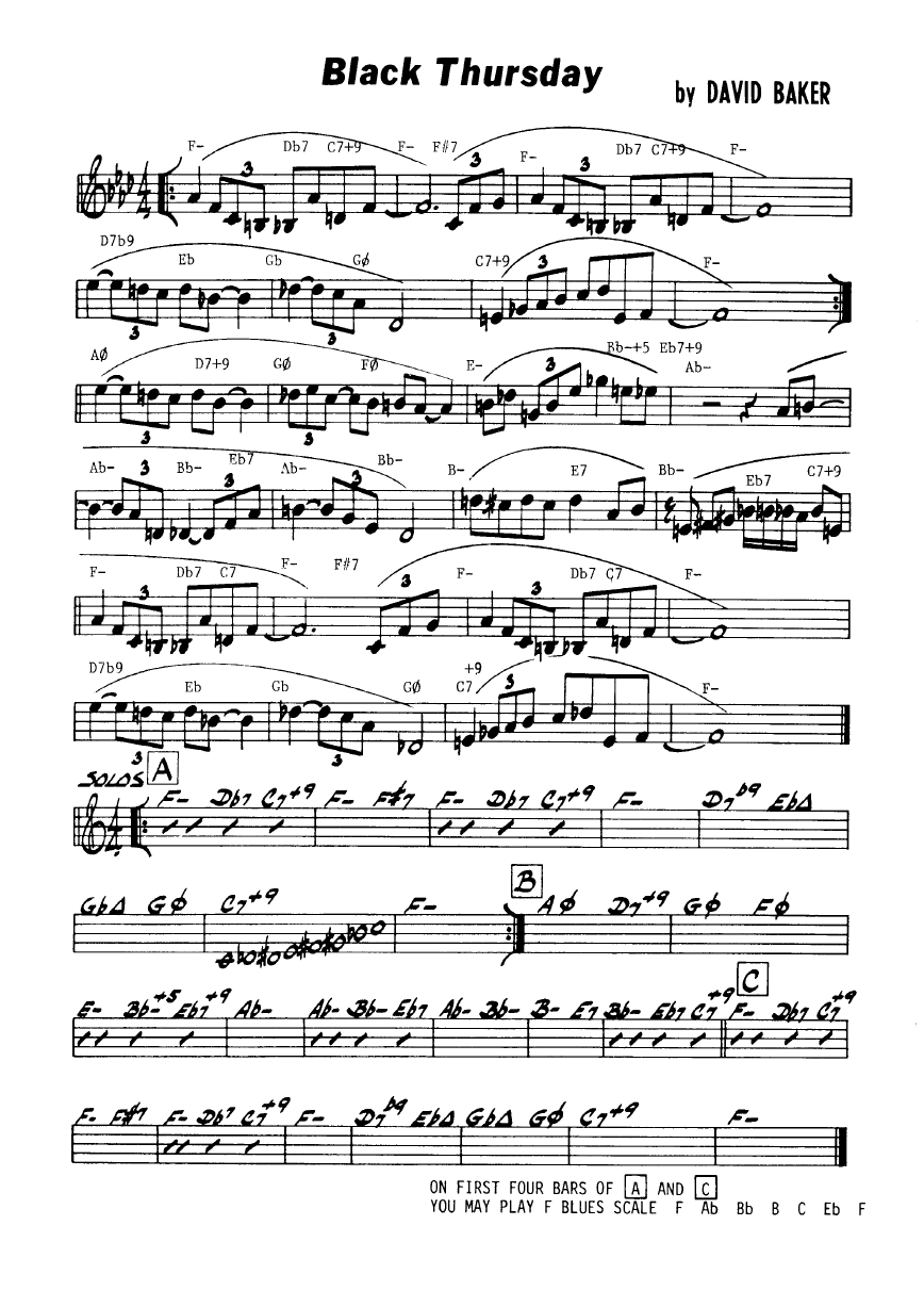 Ноты джазового стандарта: Black thursday (David Baker)