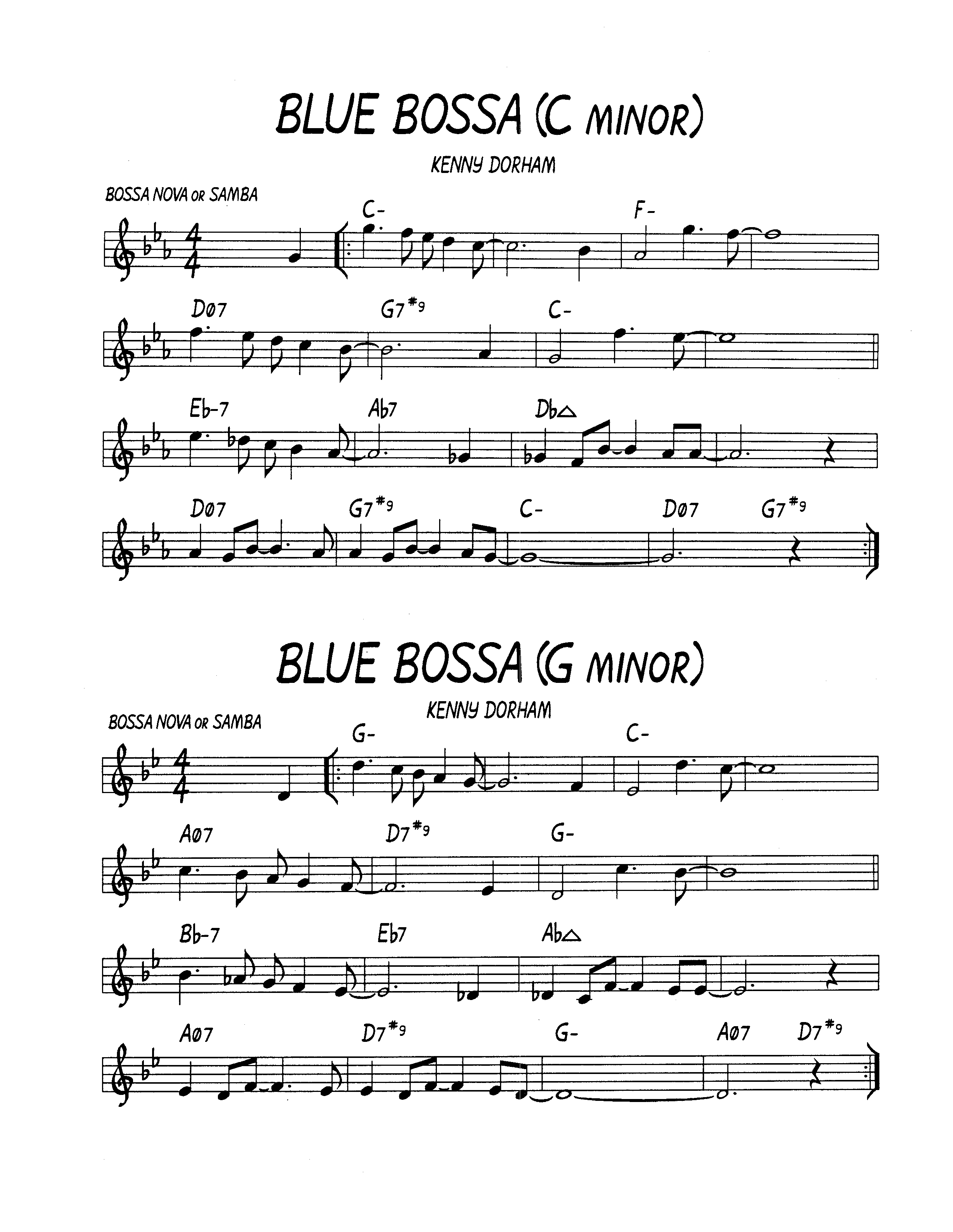 Ноты джазового стандарта: Blue bossa (Kenny Dorham)