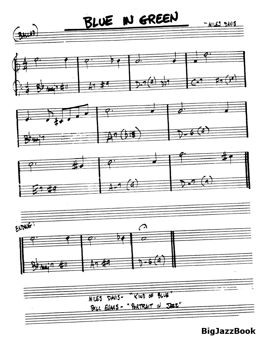 Ноты джазового стандарта: Blue in green (Miles Davis)