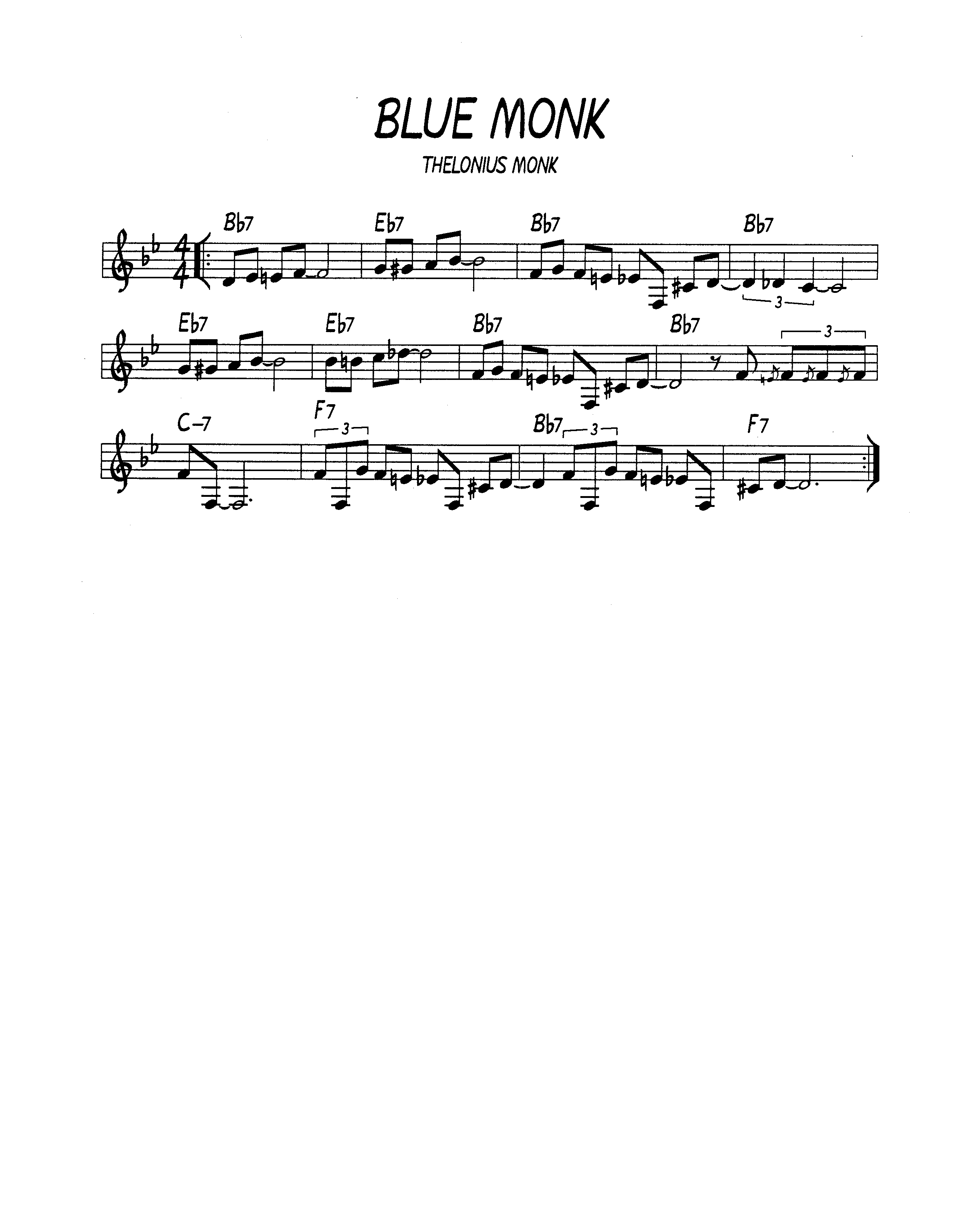 Ноты джазового стандарта: Blue monk (Thelonius Monk)