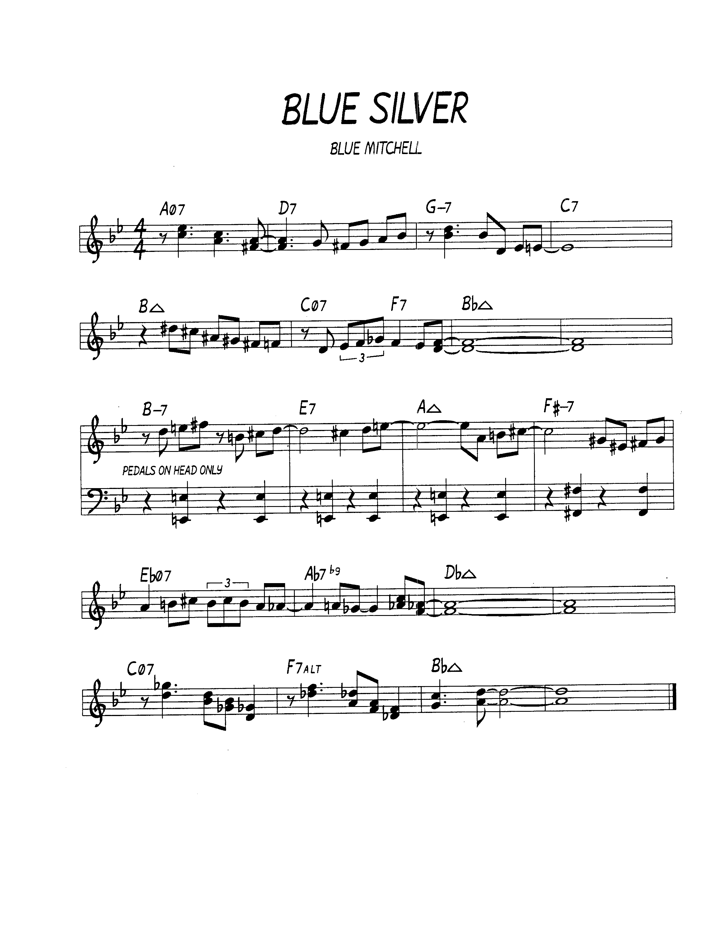 Ноты джазового стандарта: Blue silver (Blue Mitchell)