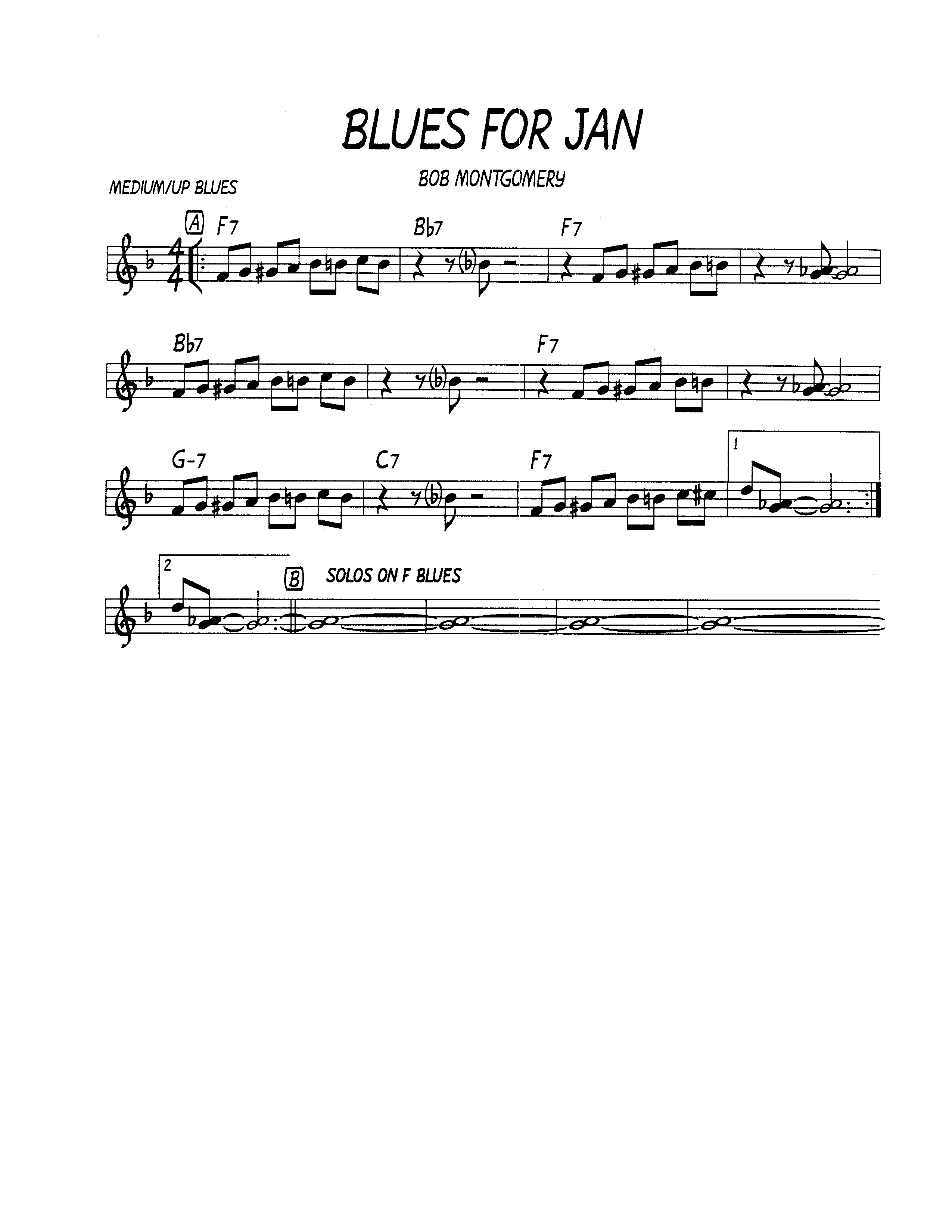 Ноты джазового стандарта: Blues for jan (Bob Montgomery)