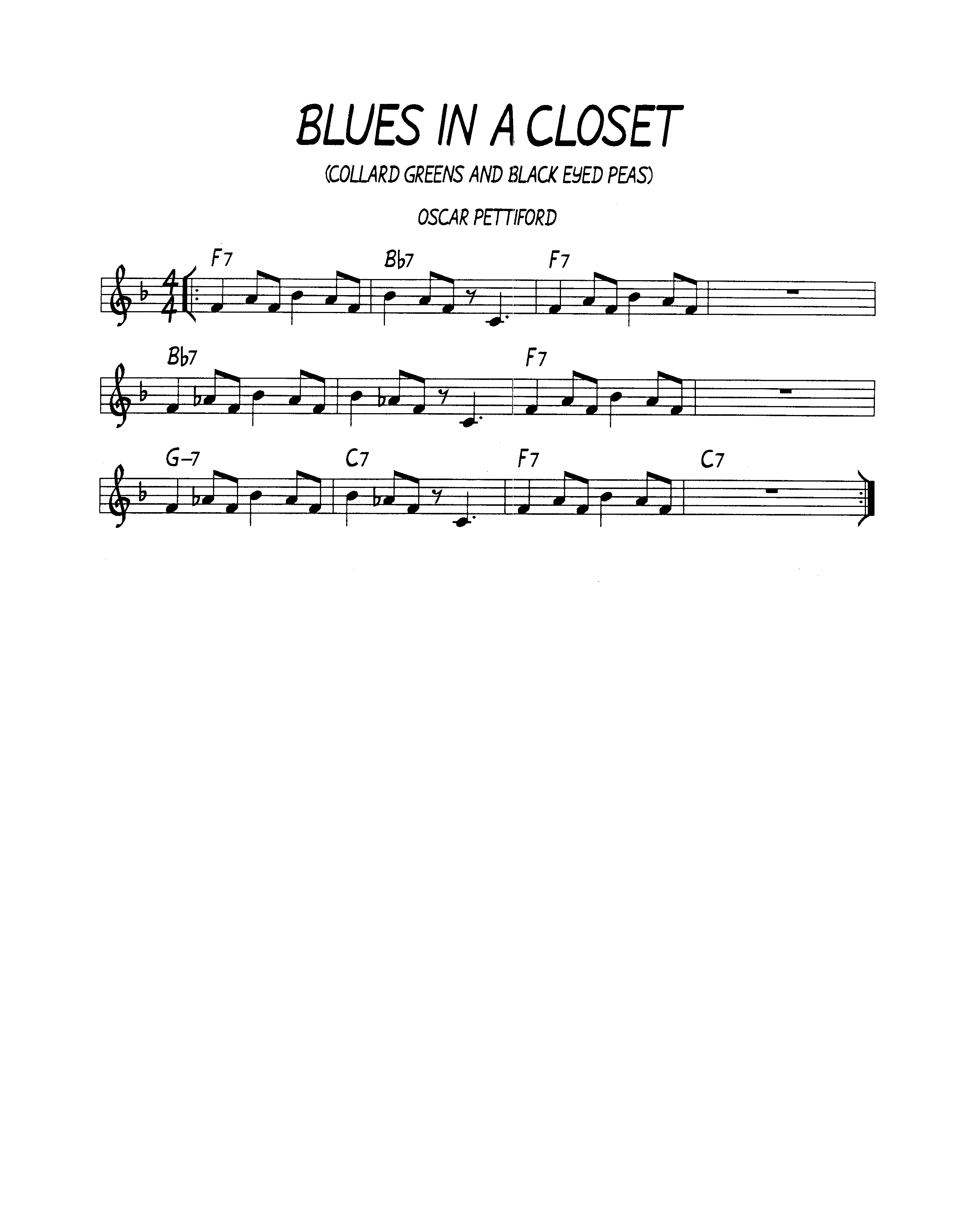 Ноты джазового стандарта: Blues in a closet (Oscar Pettiford)