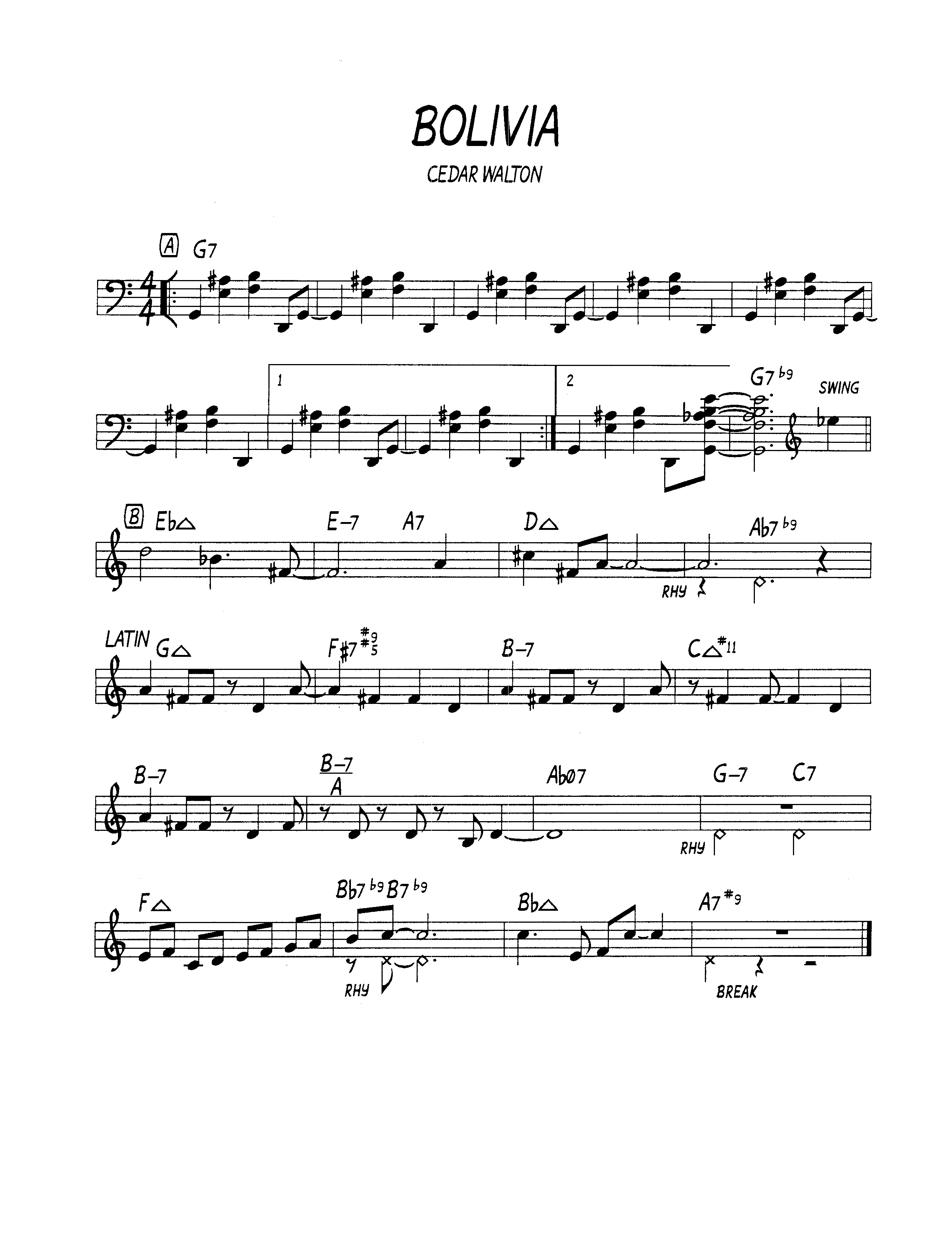 Ноты джазового стандарта: Bolivia (Cedar Walton)