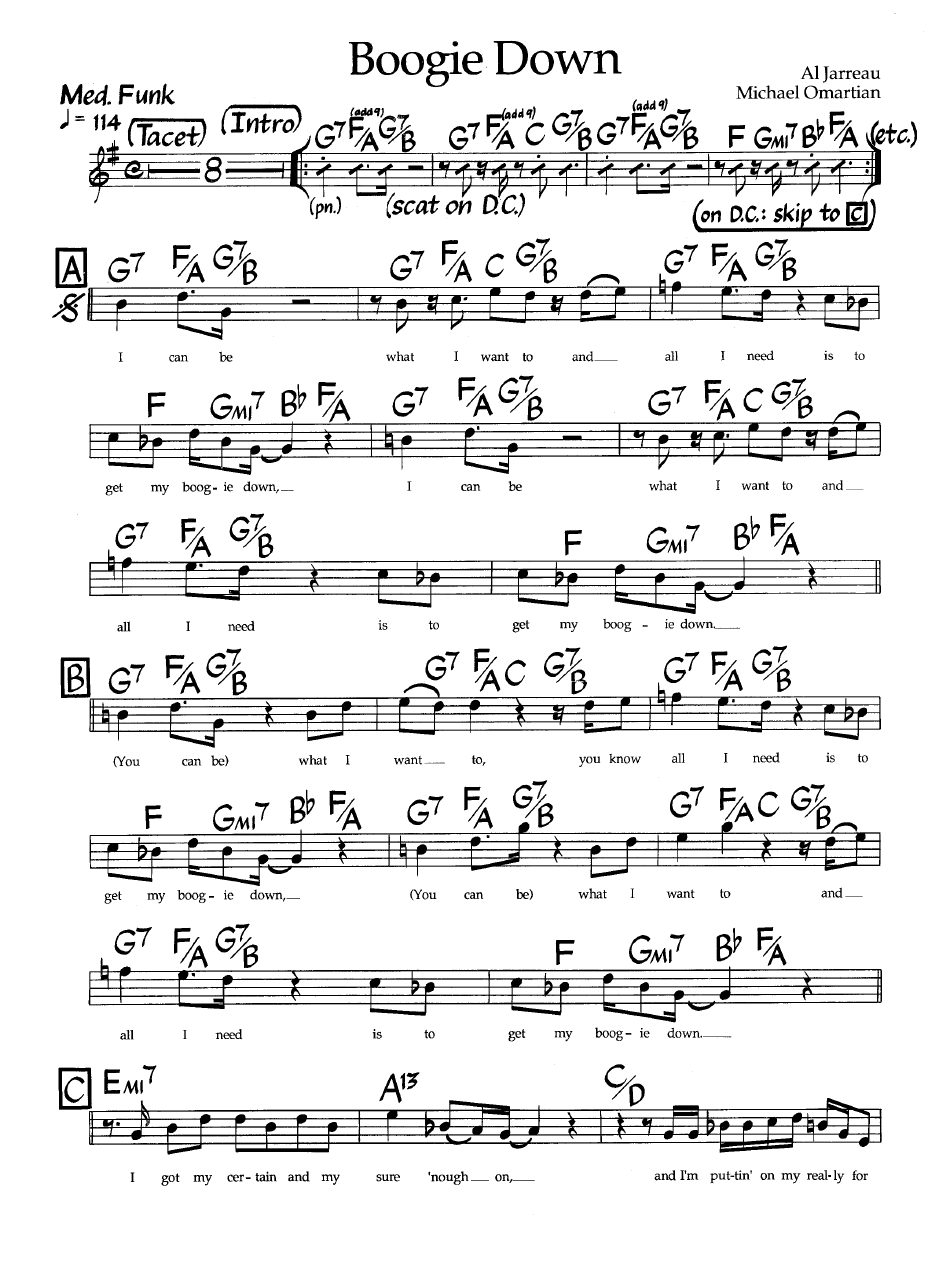 Ноты джазового стандарта: Boogie down (Al Jarreau/Michael Omartian)
