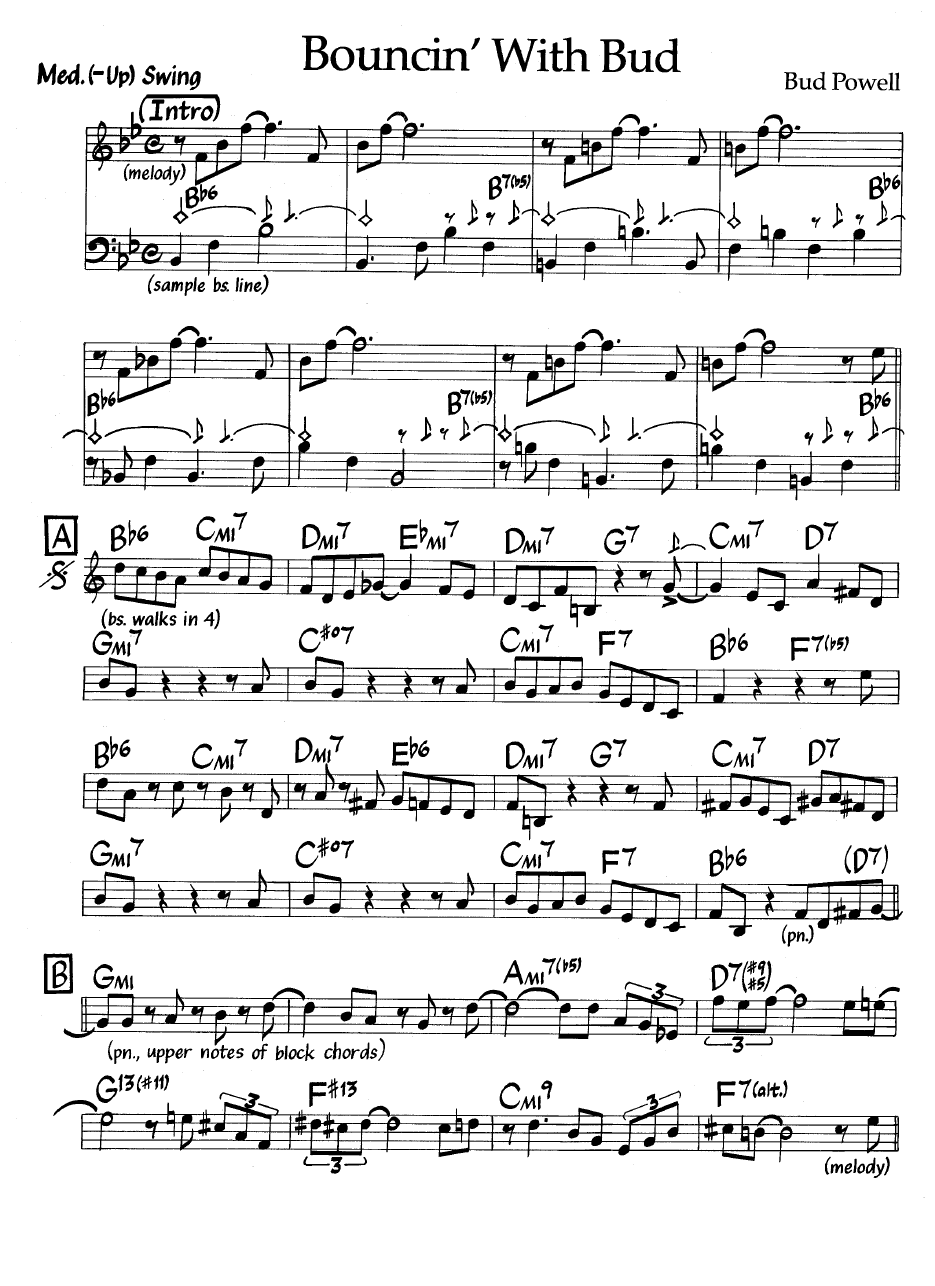 Ноты джазового стандарта: Bouncin' with bud (Bud Powell)