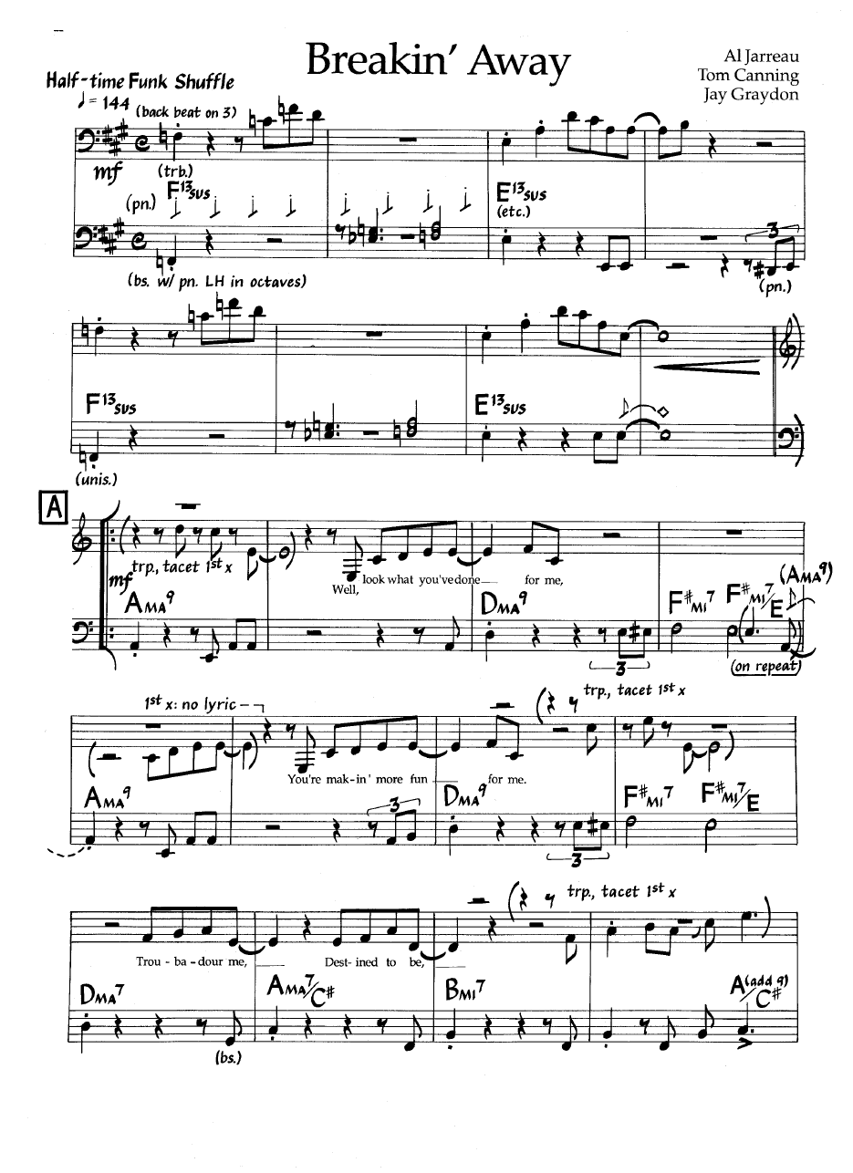 Ноты джазового стандарта: Breakin' away (Al Jarreau/Tom Canning/Jay Graydon)