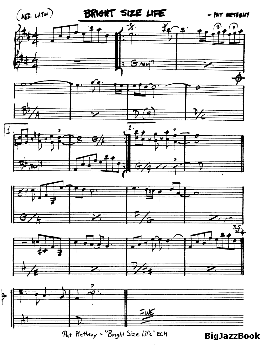 Ноты джазового стандарта: Bright size life (Pat Metheny)