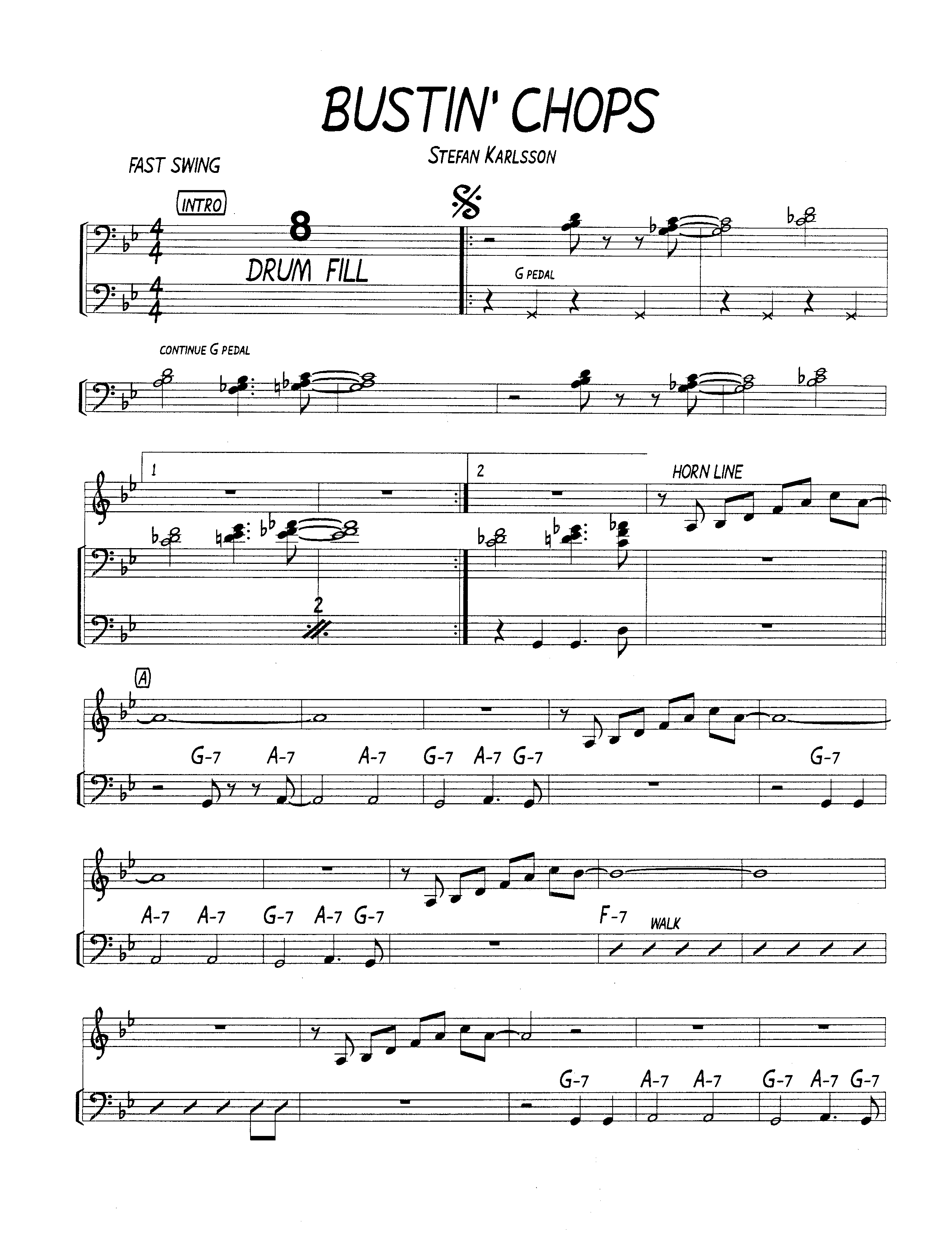 Ноты джазового стандарта: Bustin' chops (Stefan Karlsson)